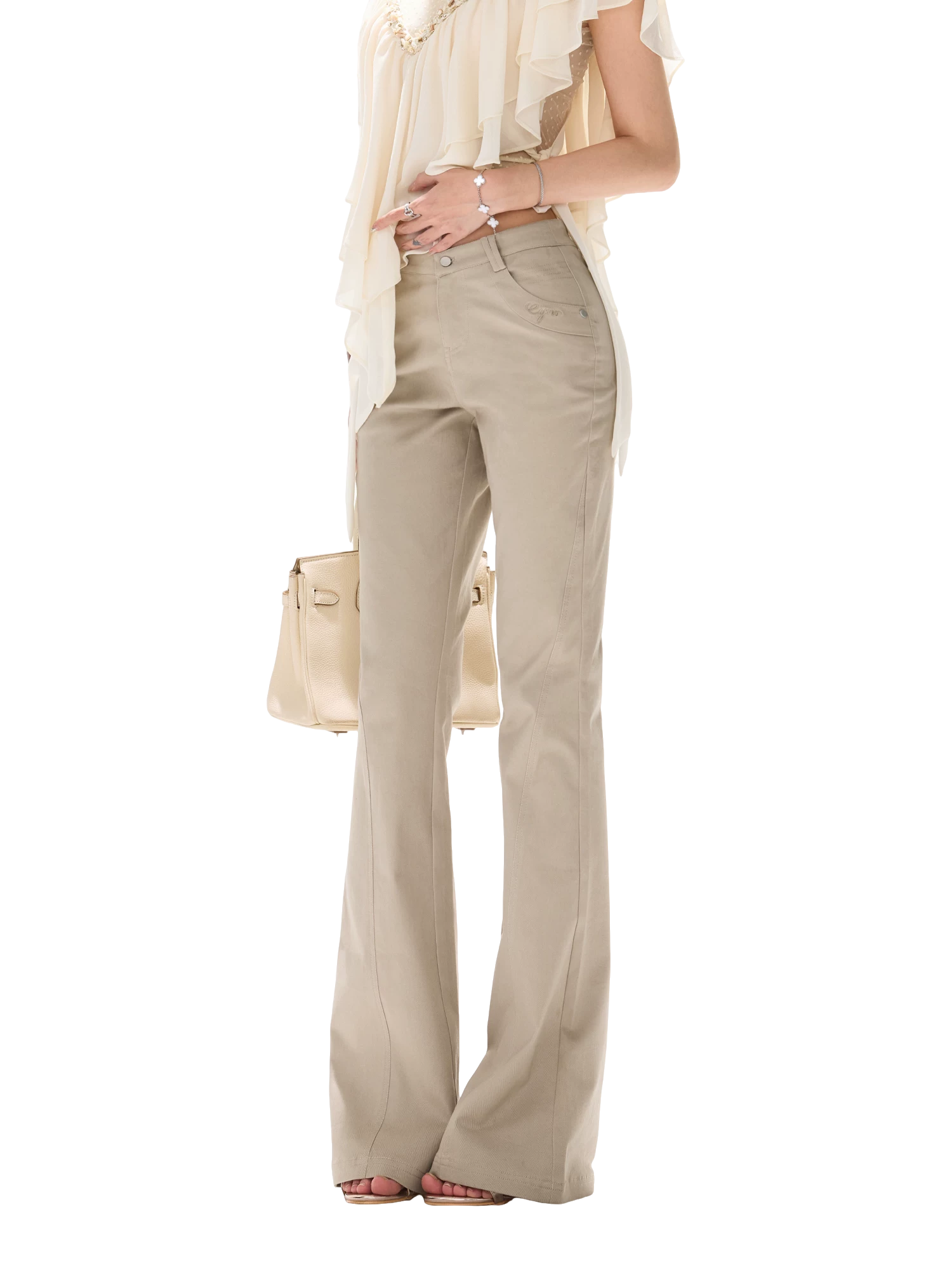 Slim Fit Flared Cotton Blend Pants