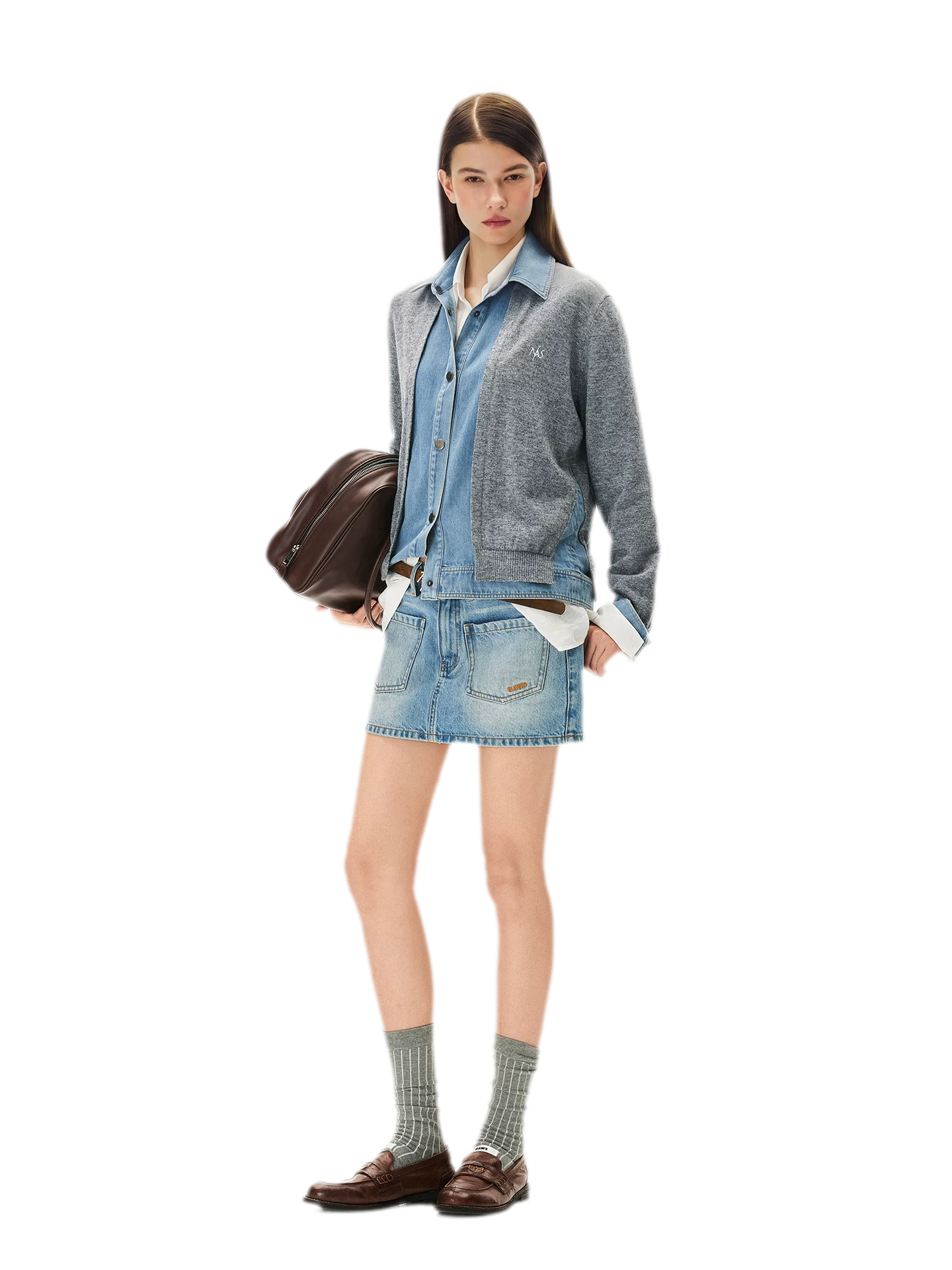 Wool Contrast Lapel Knit Cardigan