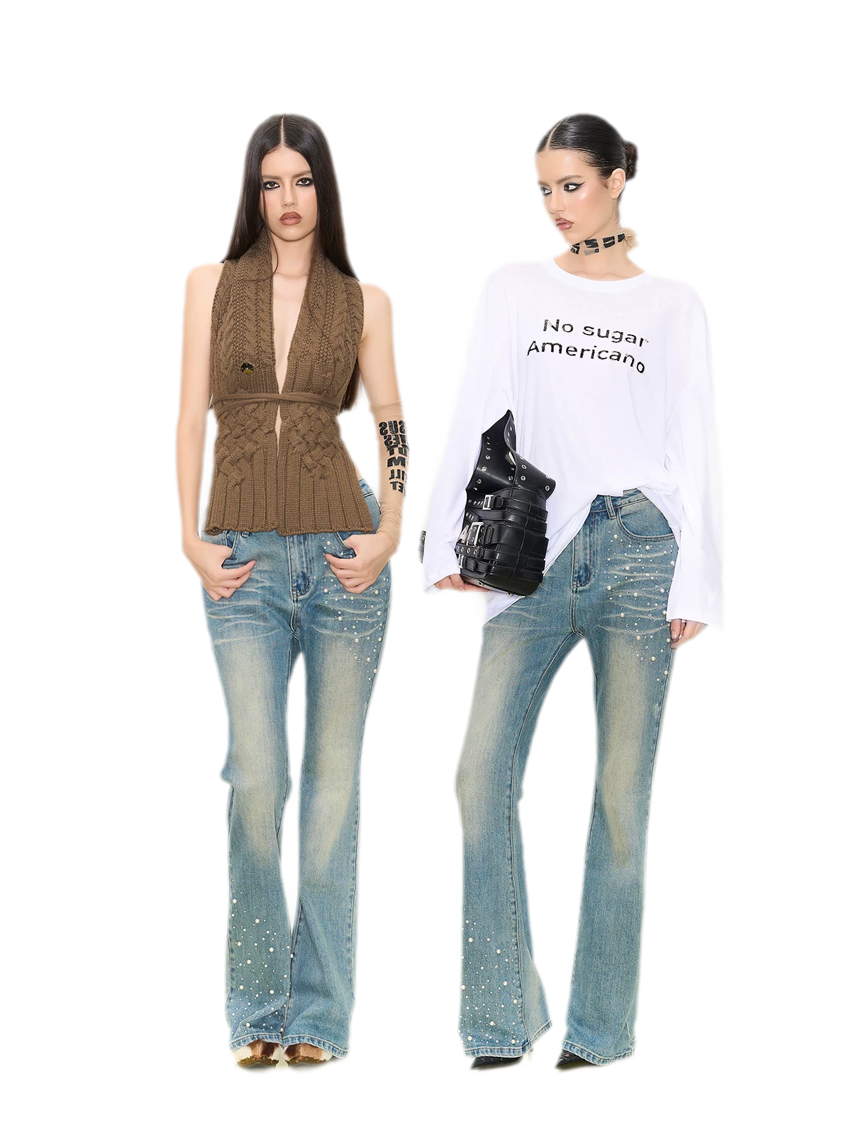 Pearl Embellished Straight Jeans