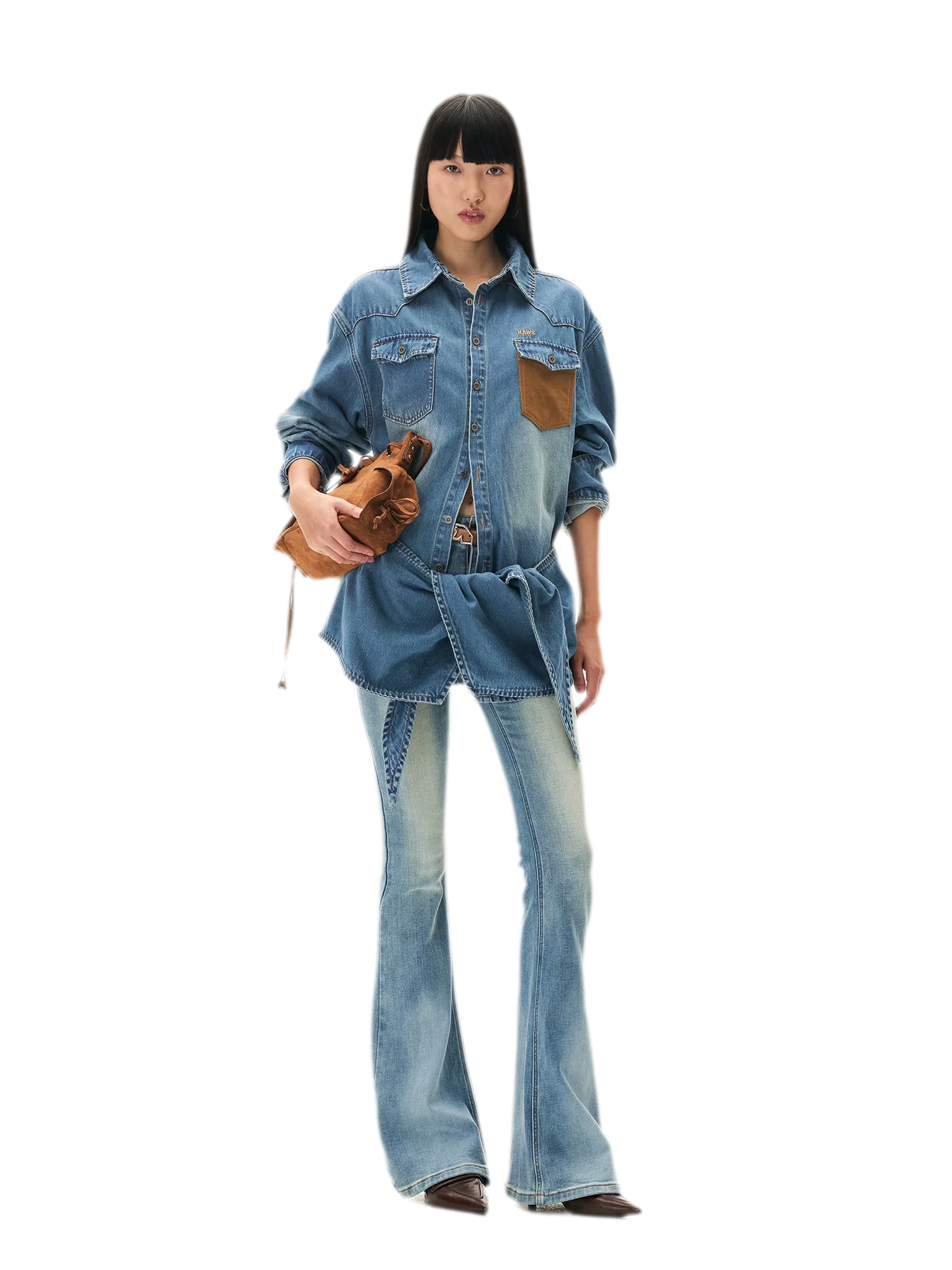 Washed Denim Suede-Panel Shirt