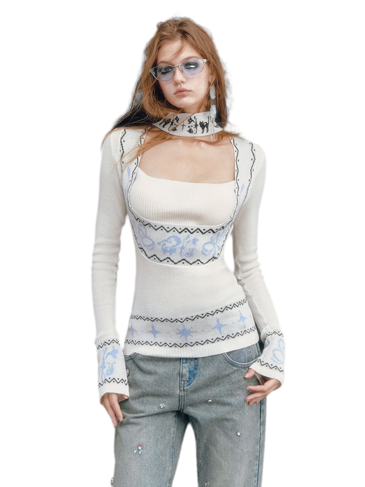 Fair Isle Square-Neck Knit Top