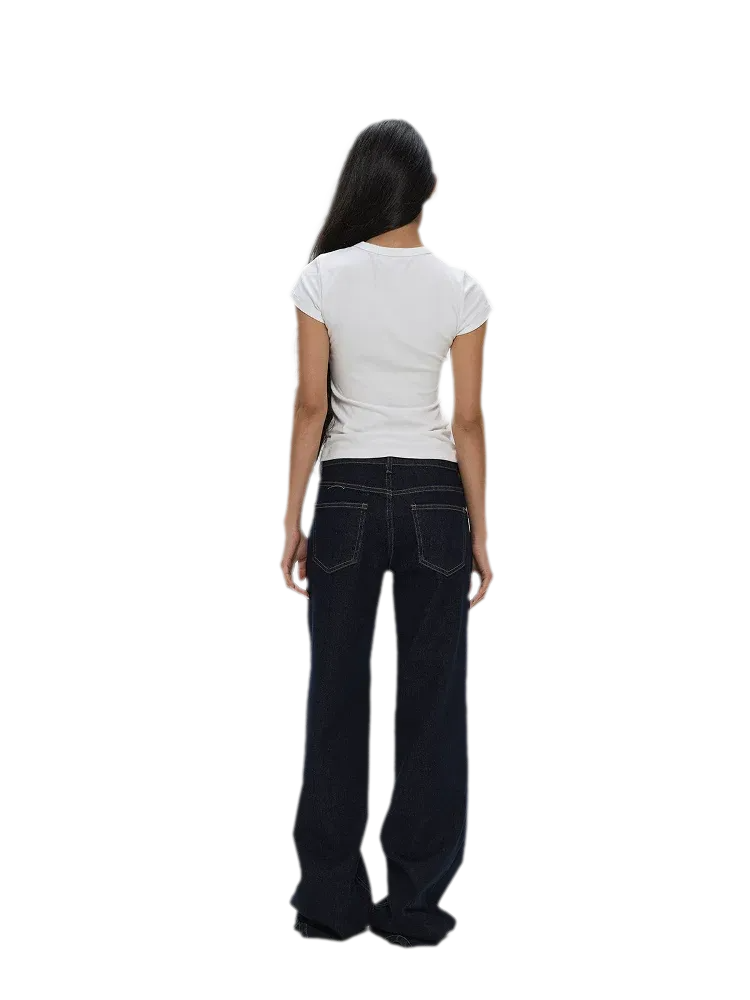 Raw Denim Low-Rise Wide-Leg Jeans