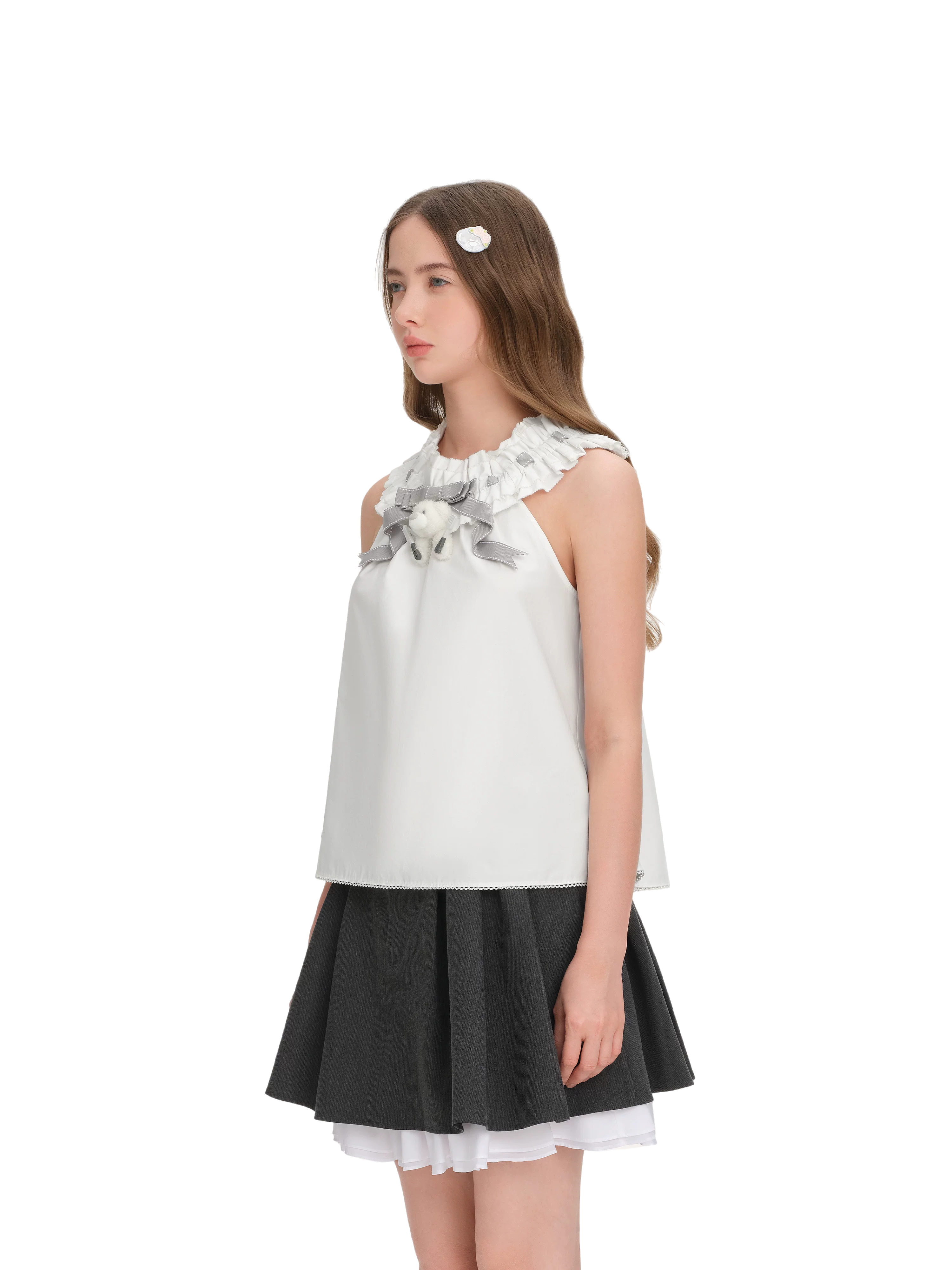 Spring/Summer 2026 White Ruched Lace Camisole
