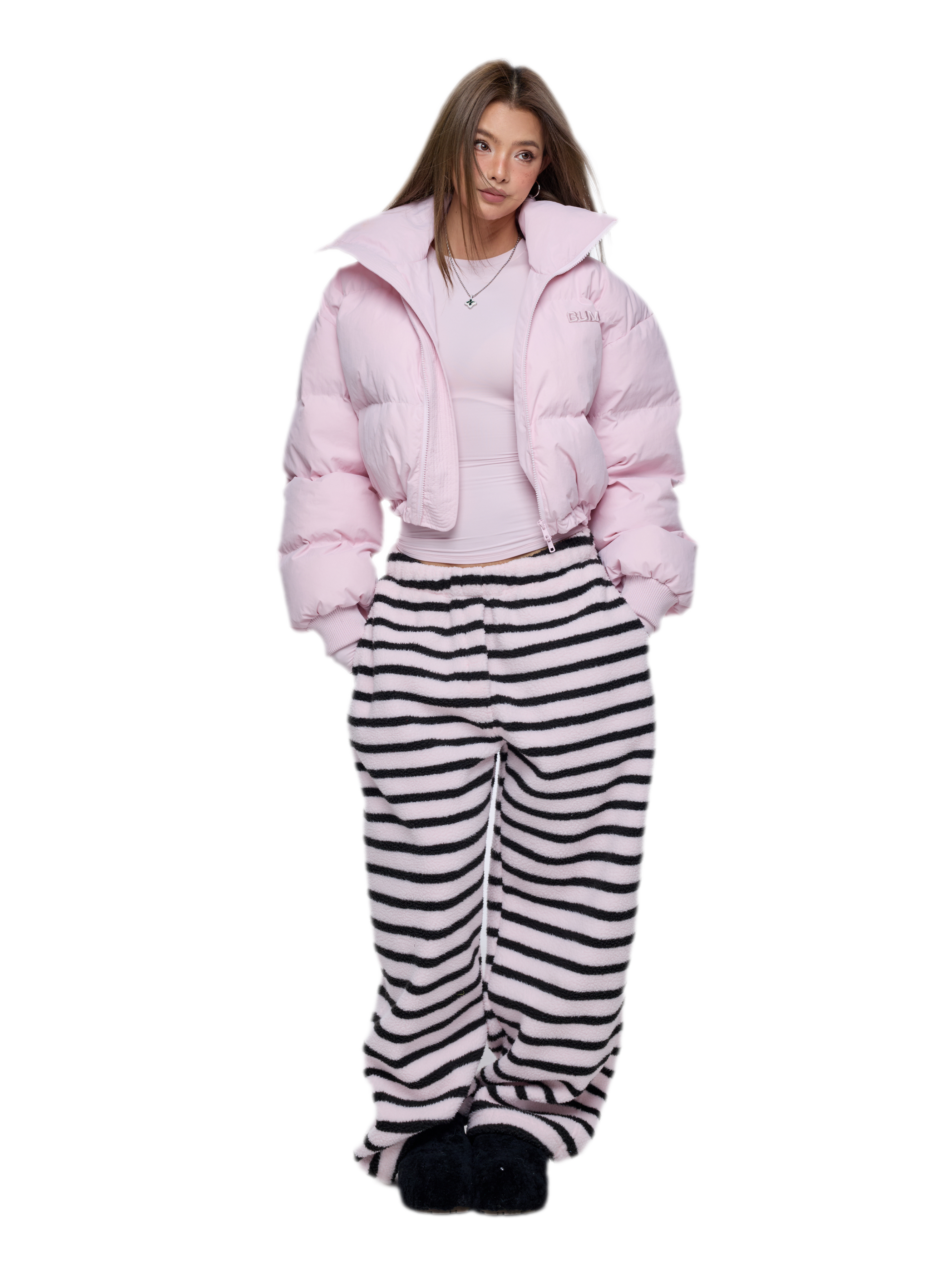 Pink Cropped Puffer Jacket