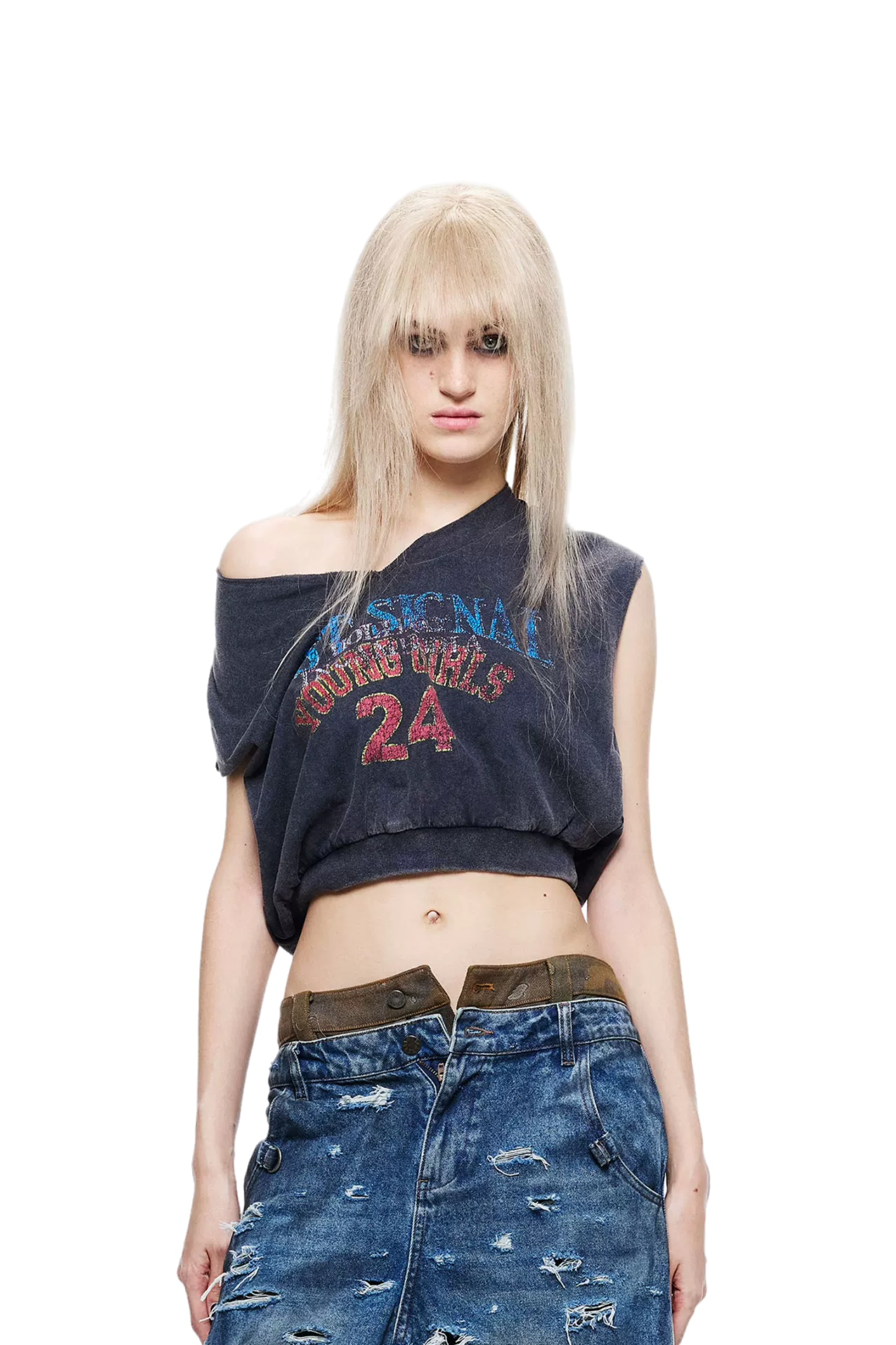Vintage Washed Printed V-Neck Tank Top