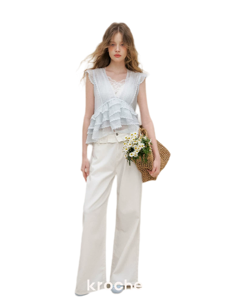 Organza Lace Ruffle Sleeveless Top