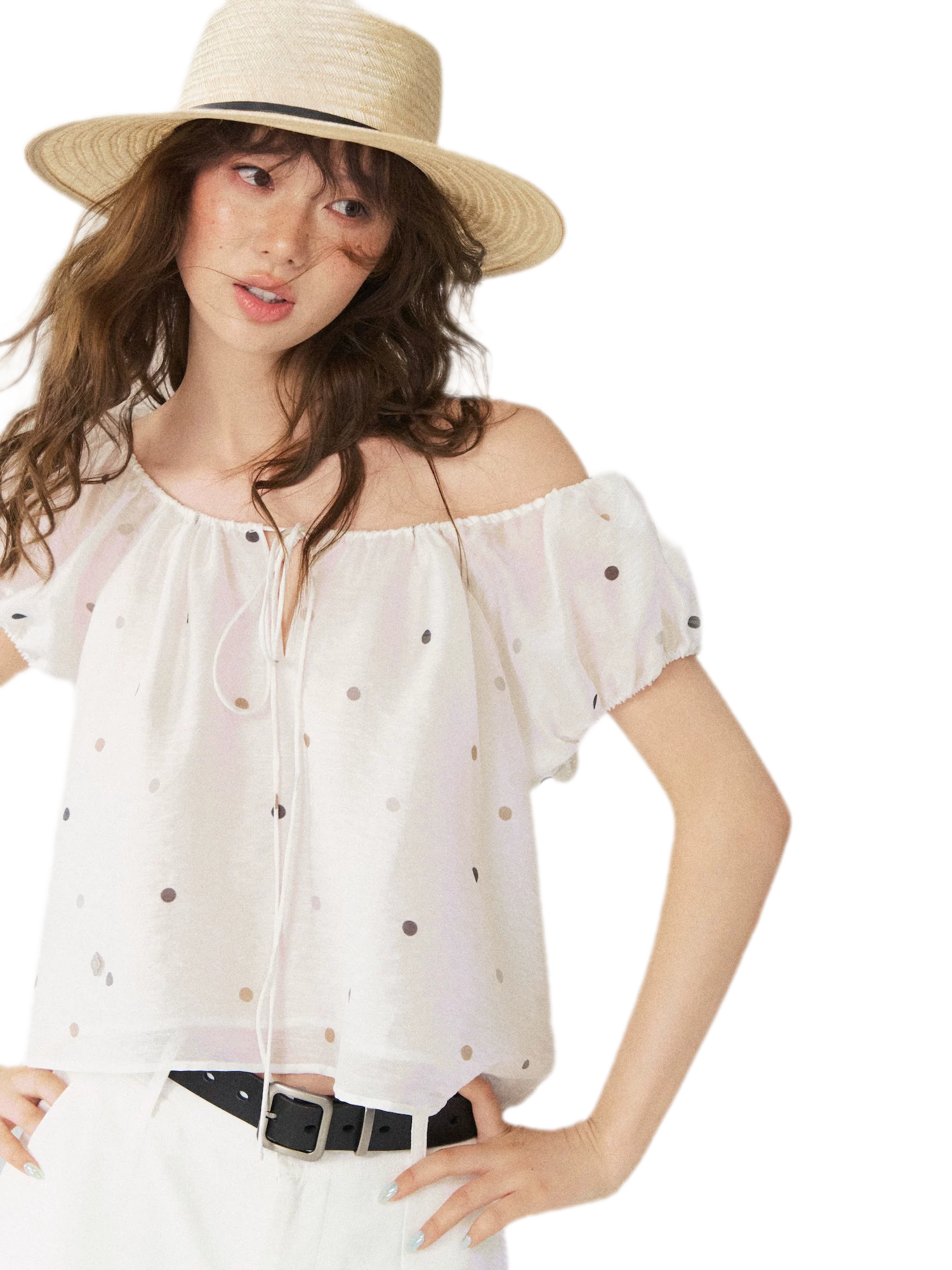 Polka Dot Puff Sleeve Top