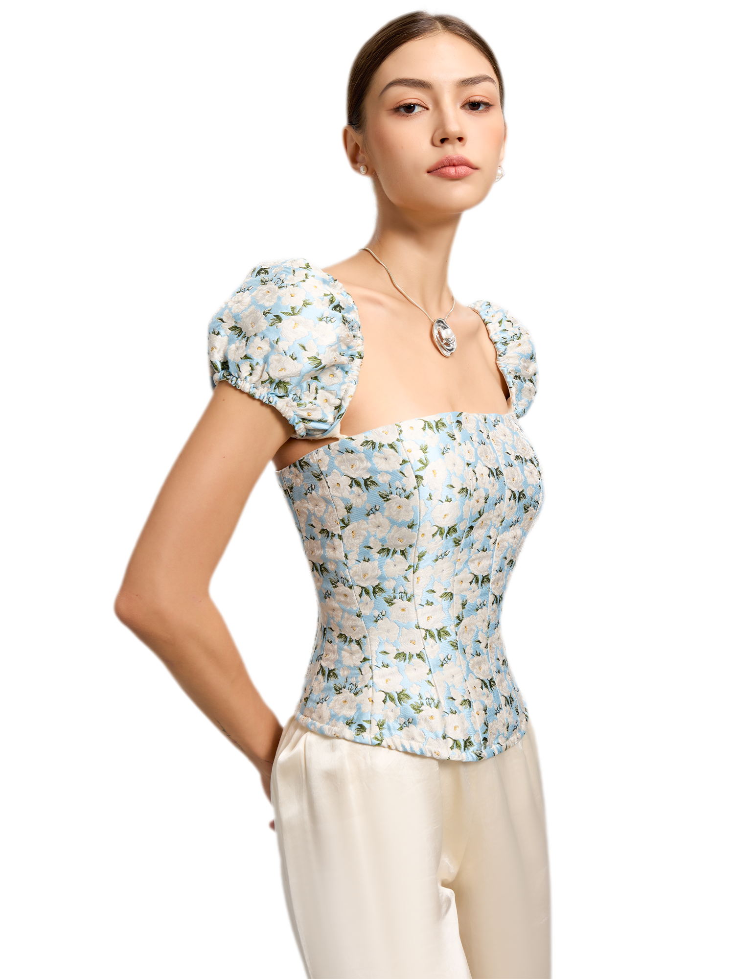 Jacquard Camellia Corset Top