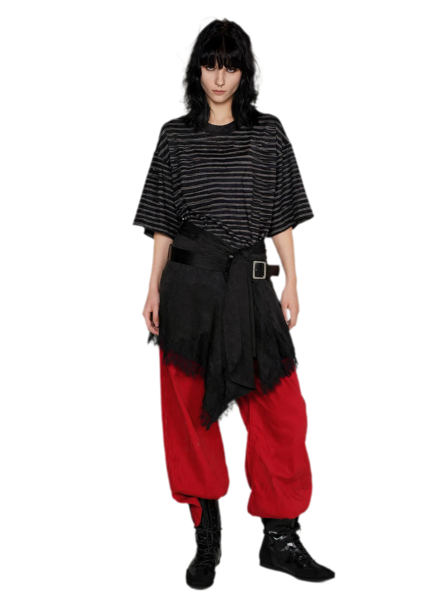 Striped Lace Hem T-Shirt