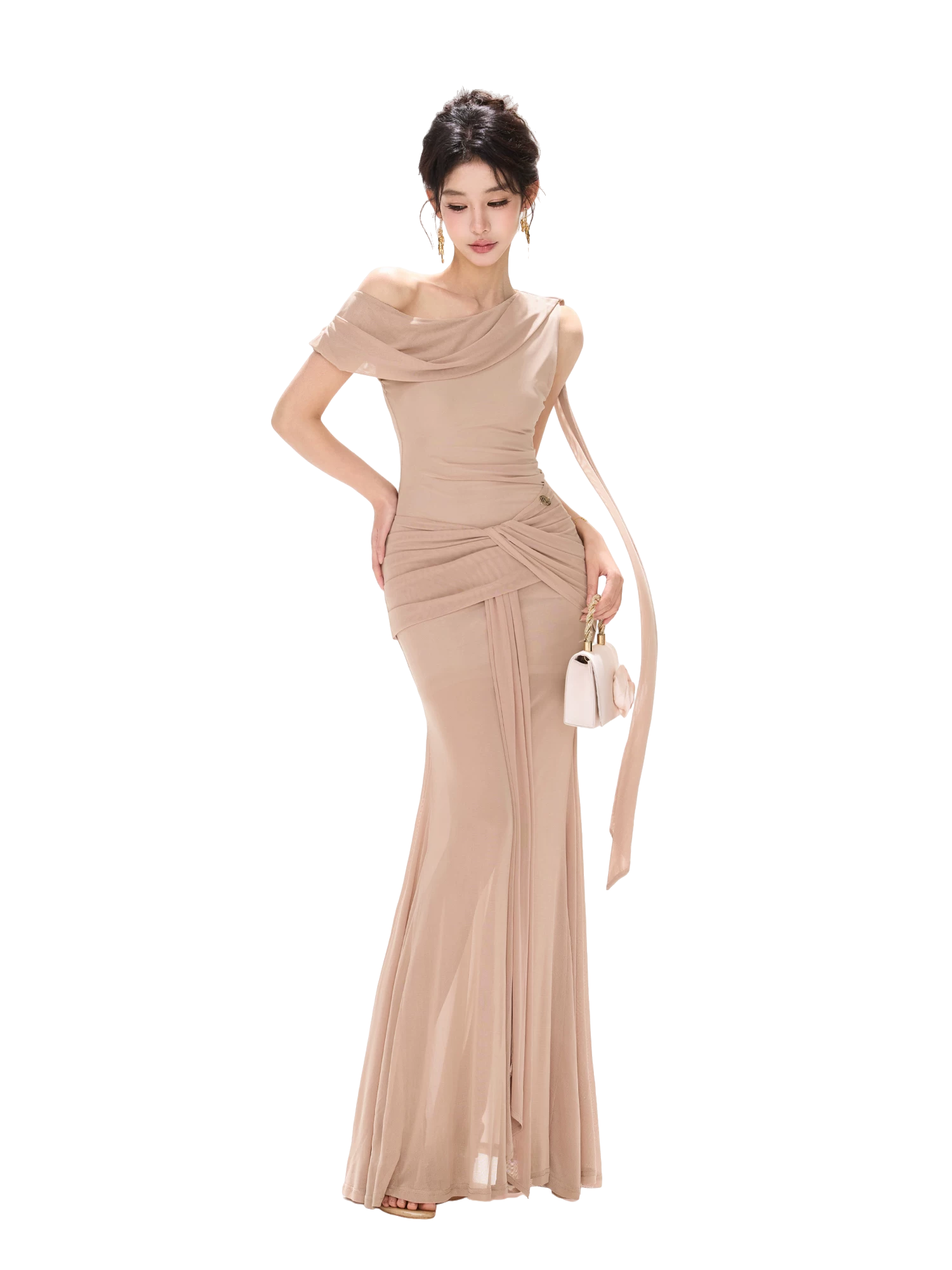 Asymmetric Knot Pleated Mermaid Dress