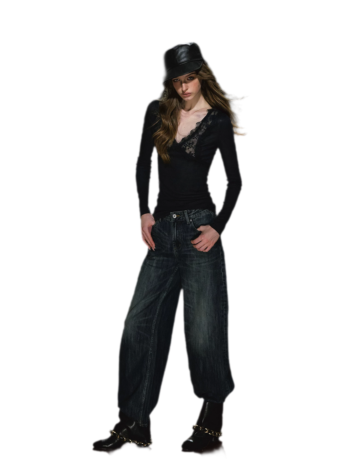 Jeans ricamati a quadri effetto lavato