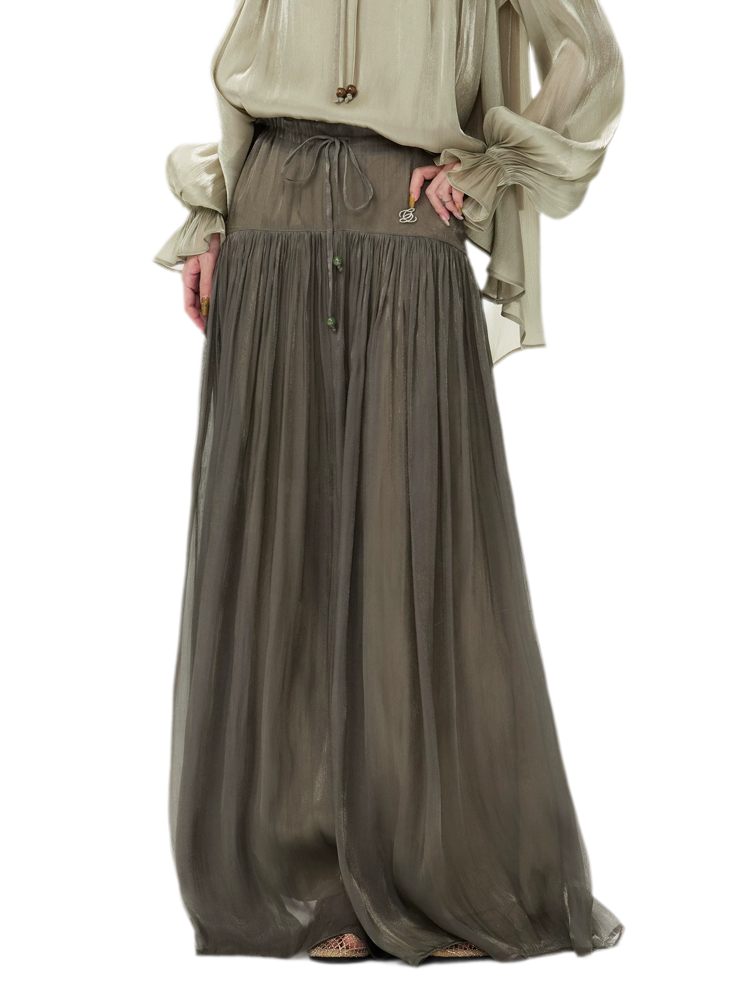 Pearlescent Crushed Chiffon Skirt-Pants