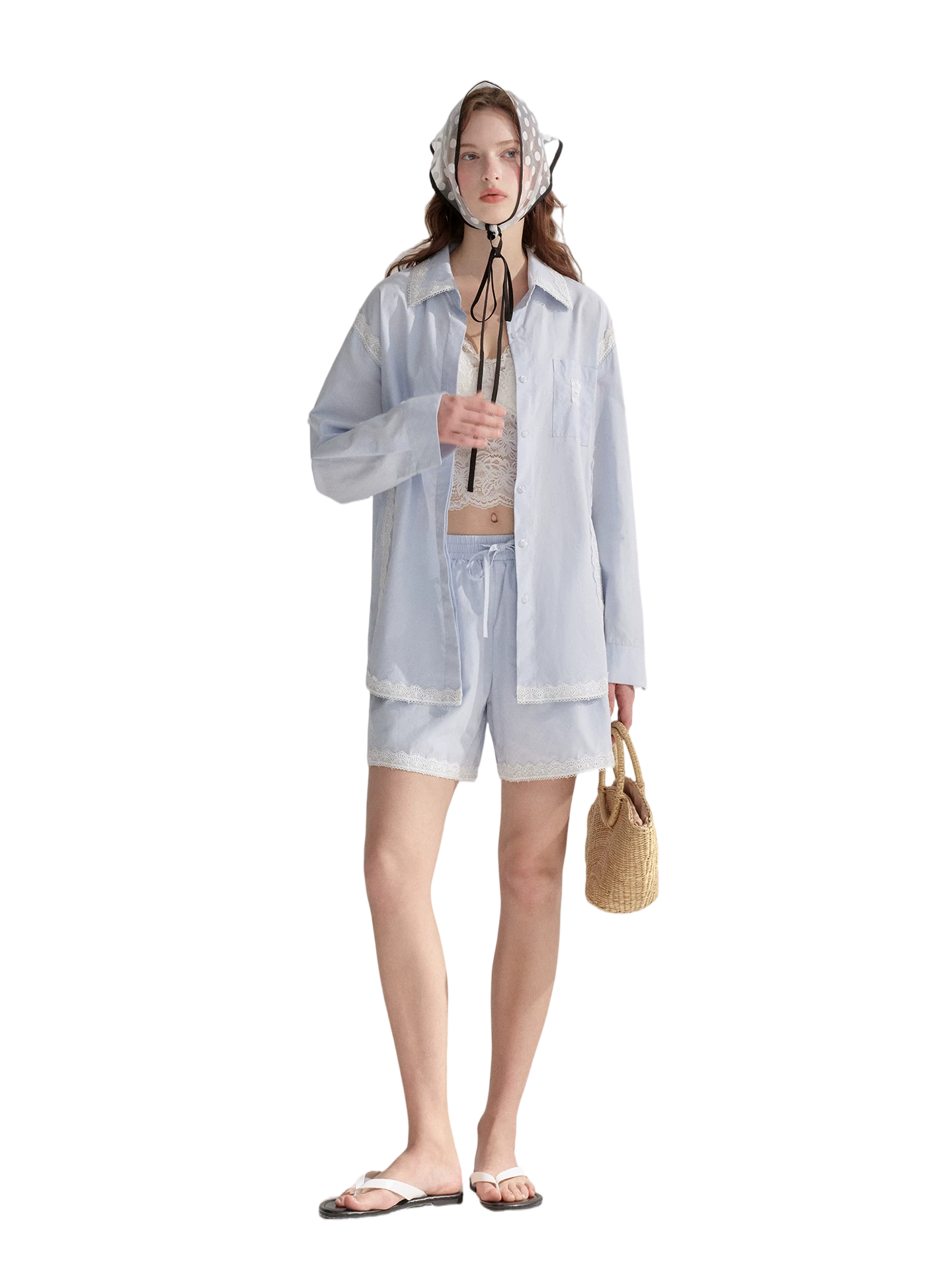 Lace Embroidered Loose Shirt & Shorts Set