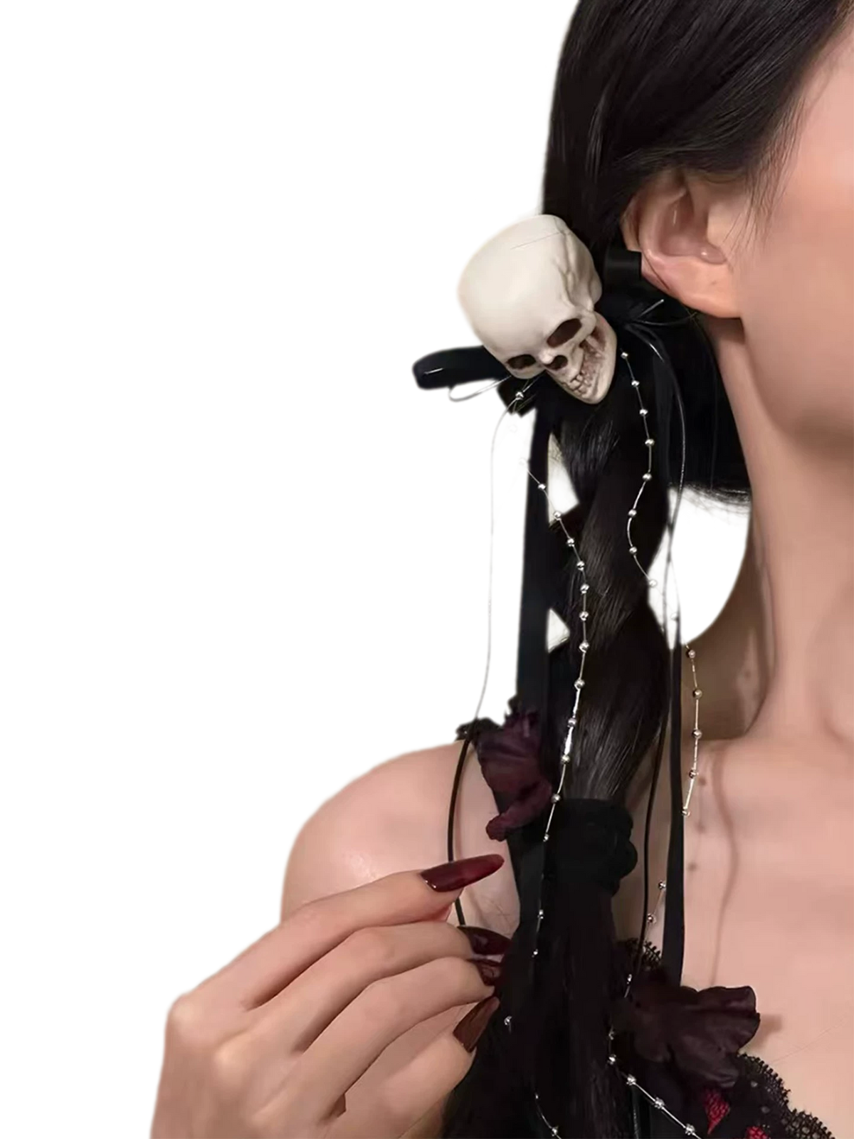 Gothic Skull Ribbon Hair Clips