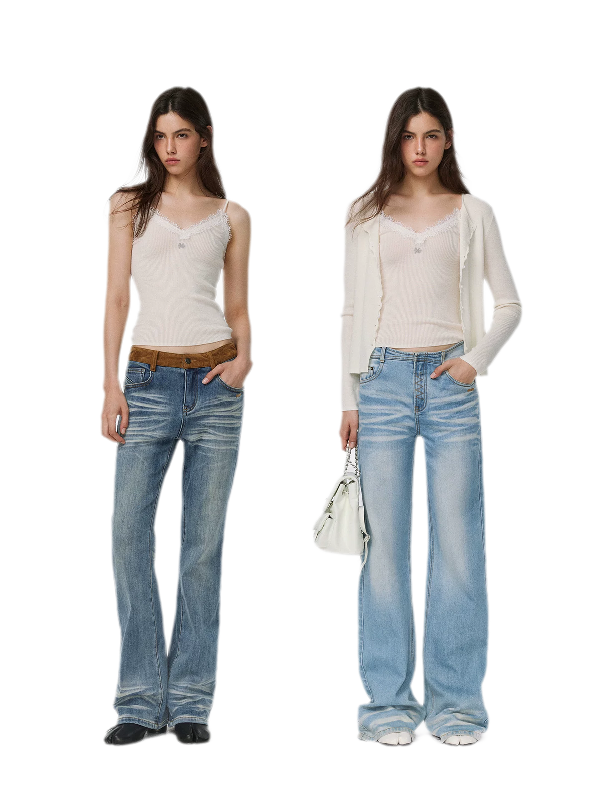 Feinstrick-Camisole aus Wolle mit Spitzenbesatz 100% Wolle