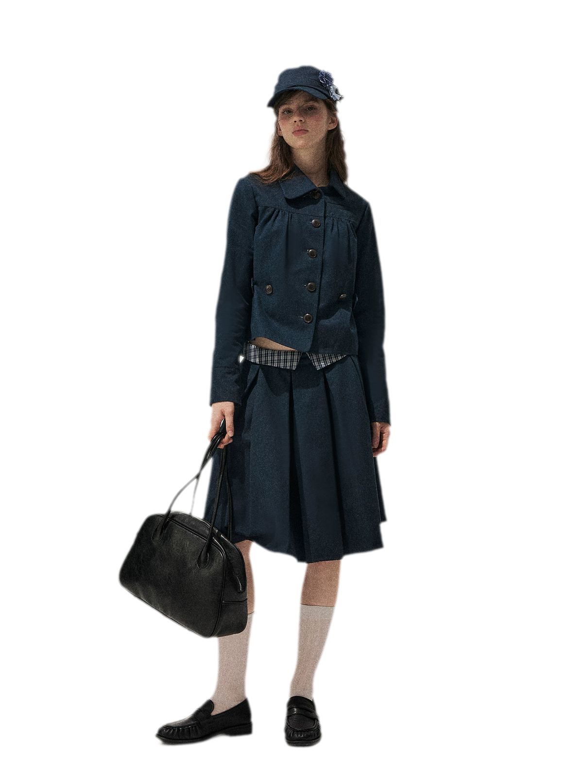 Washed Denim Pleated Set