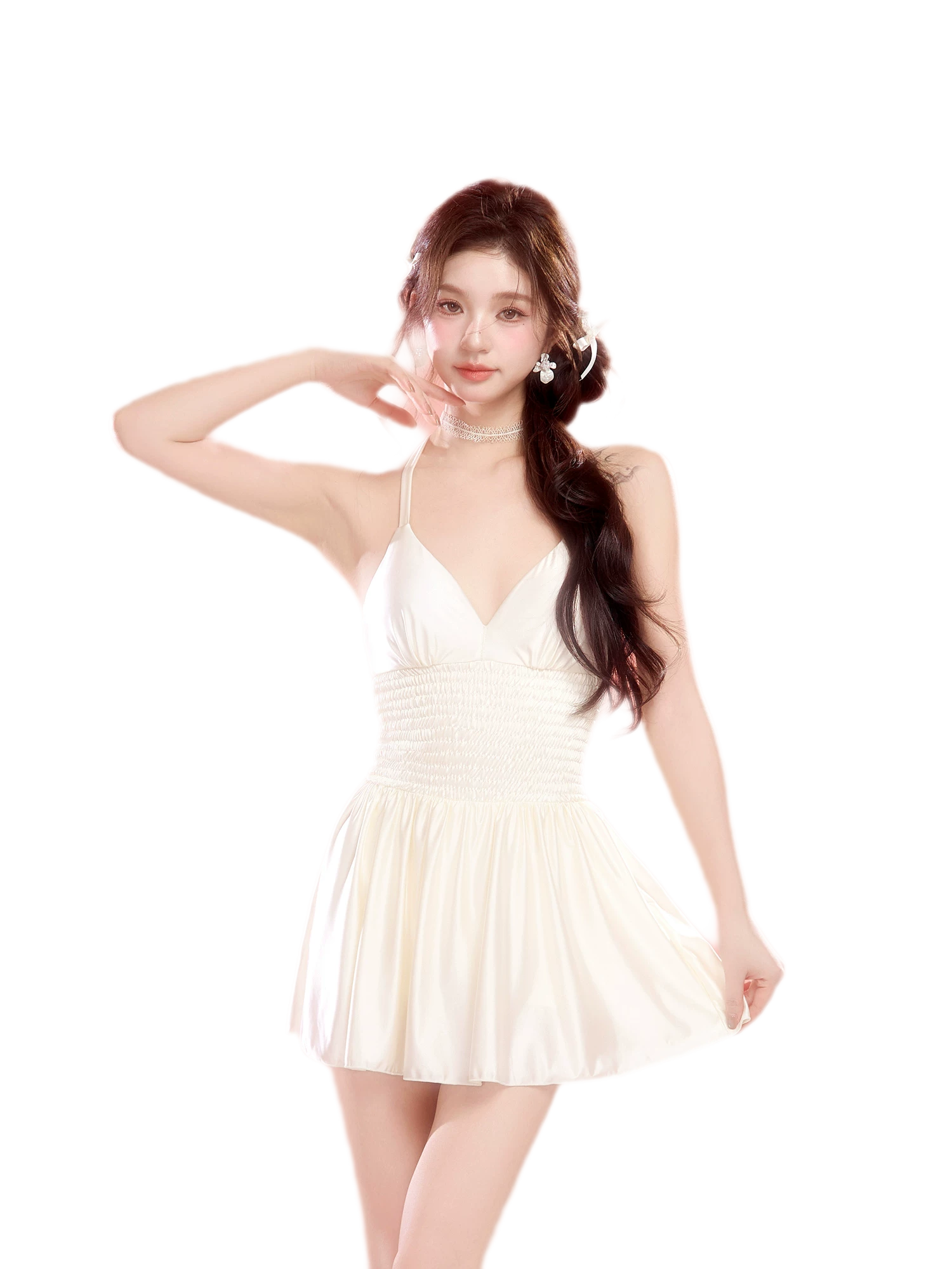 V-Neck Ruched Swim Dress