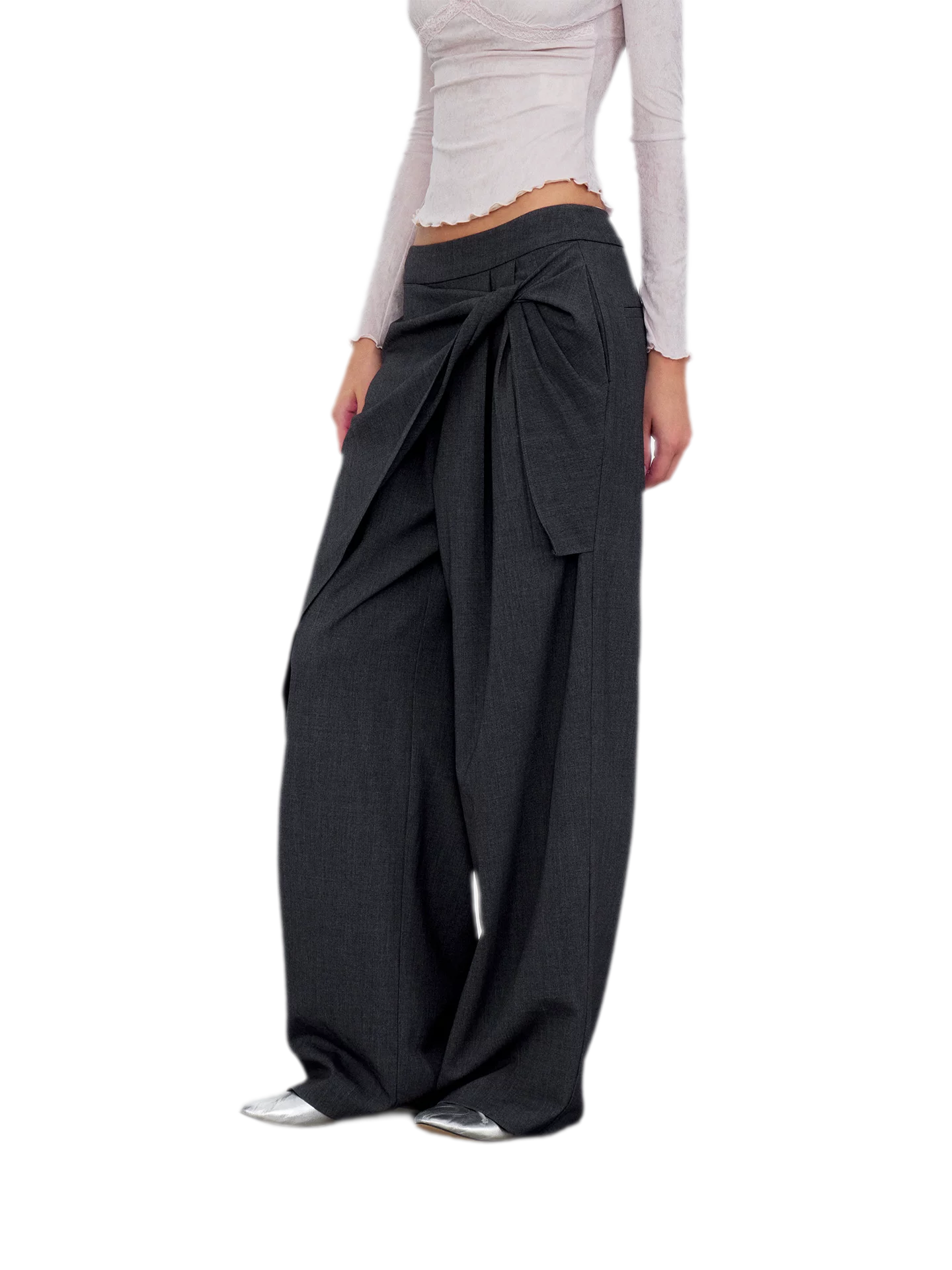 Twisted Overlay Wide-Leg Trousers