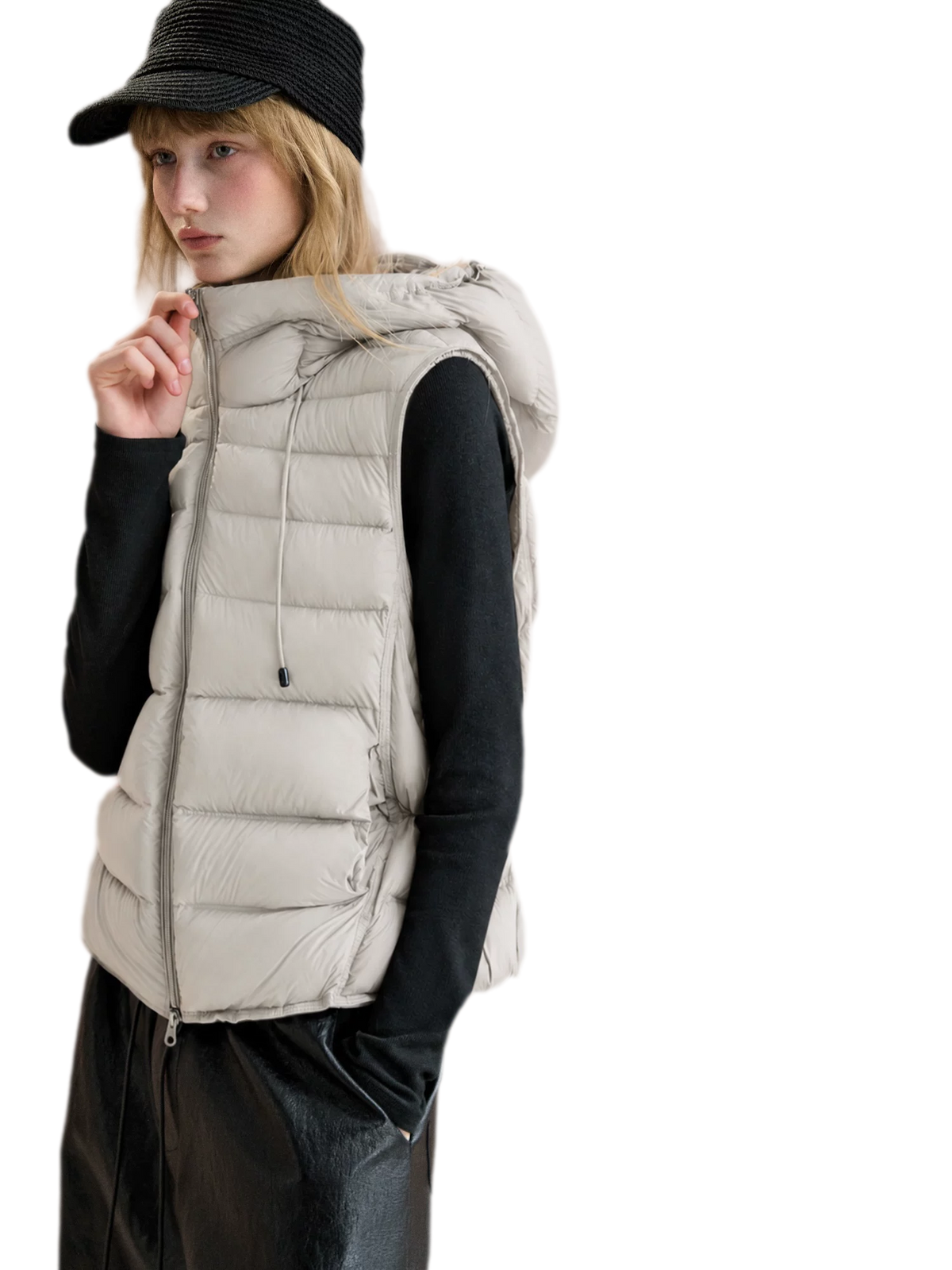 Cropped Hooded Duck-Down Vest