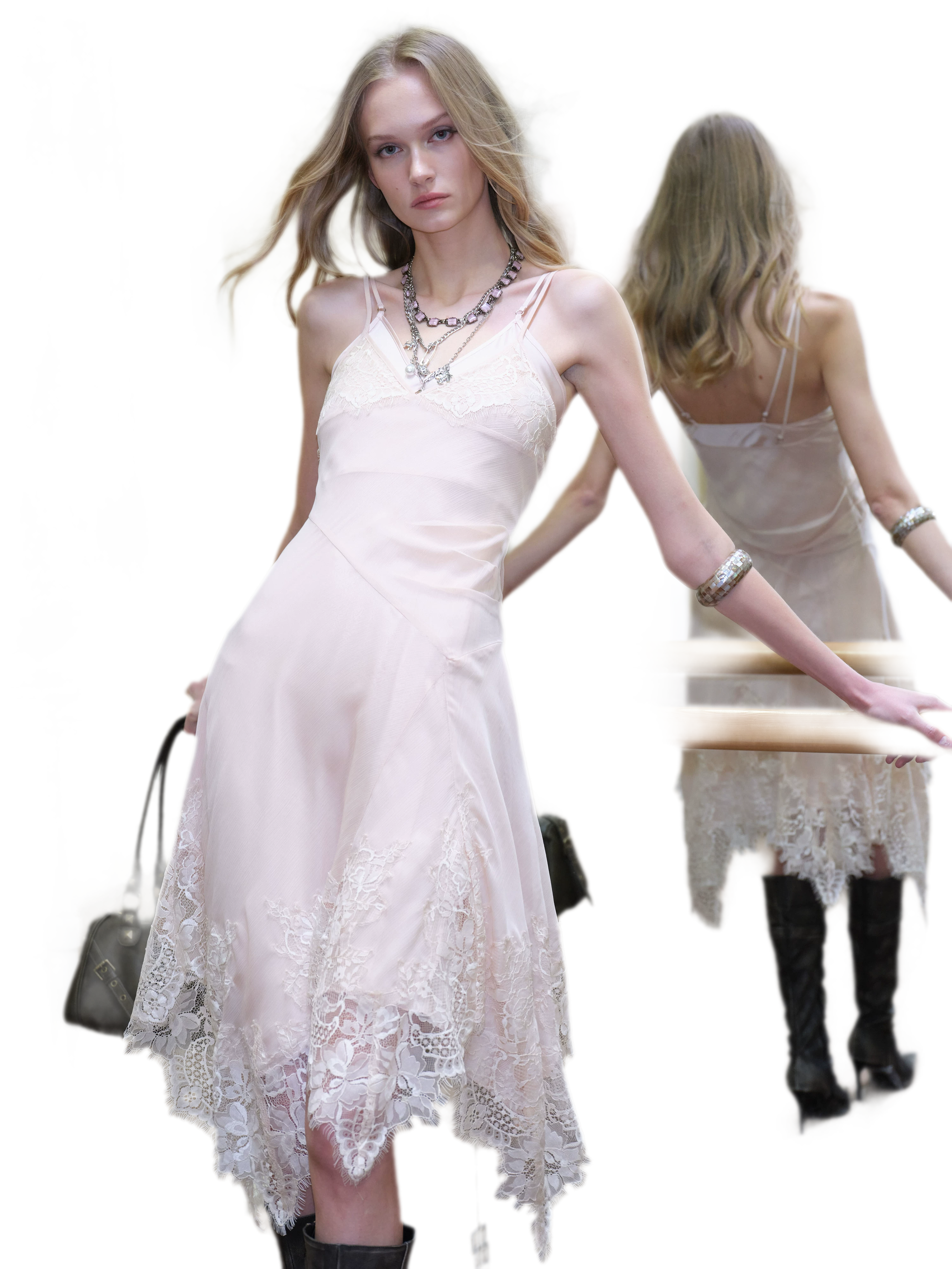 Lace Hem Layered V-Neck Camisole Dress
