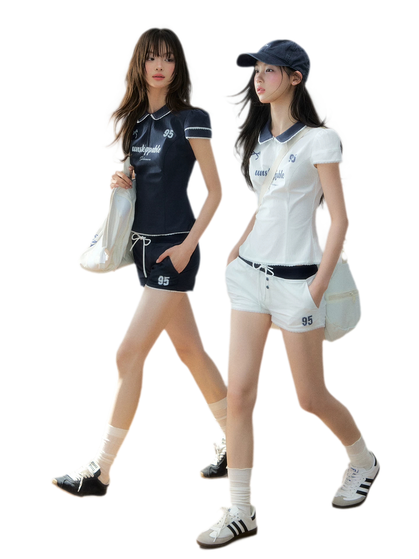 Korean Sporty Print Puff Sleeve Shirt & Shorts