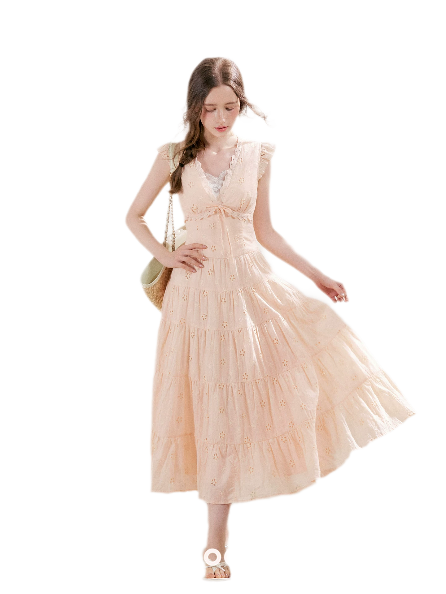 Embroidered Eyelet Tiered Dress