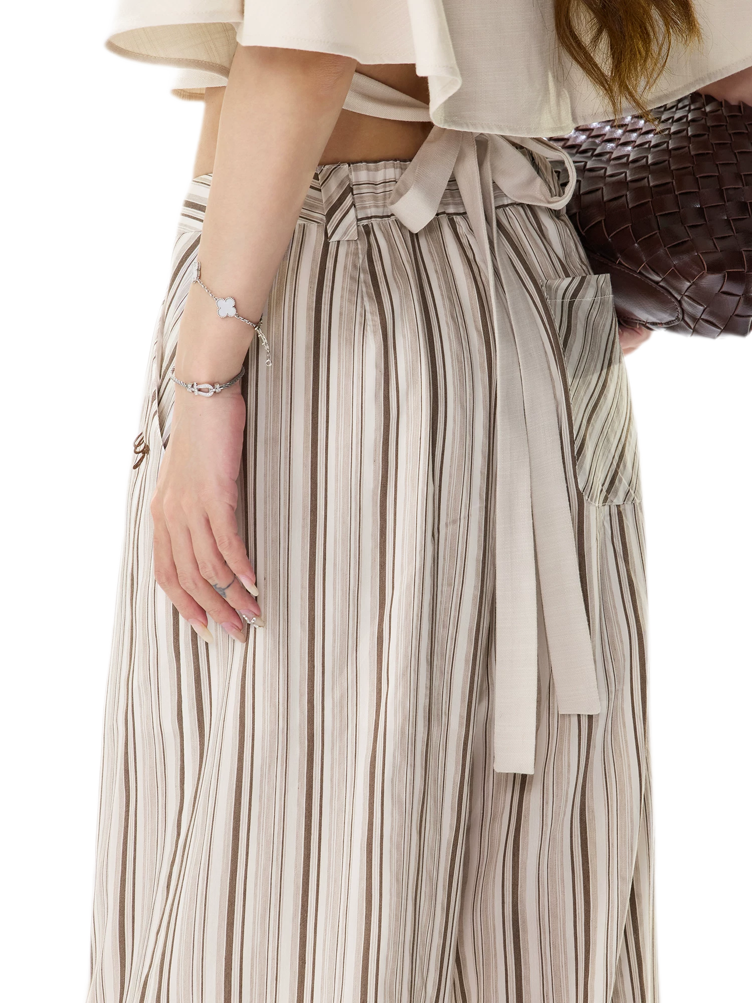 Tencel Stripe Wide-Leg Pants