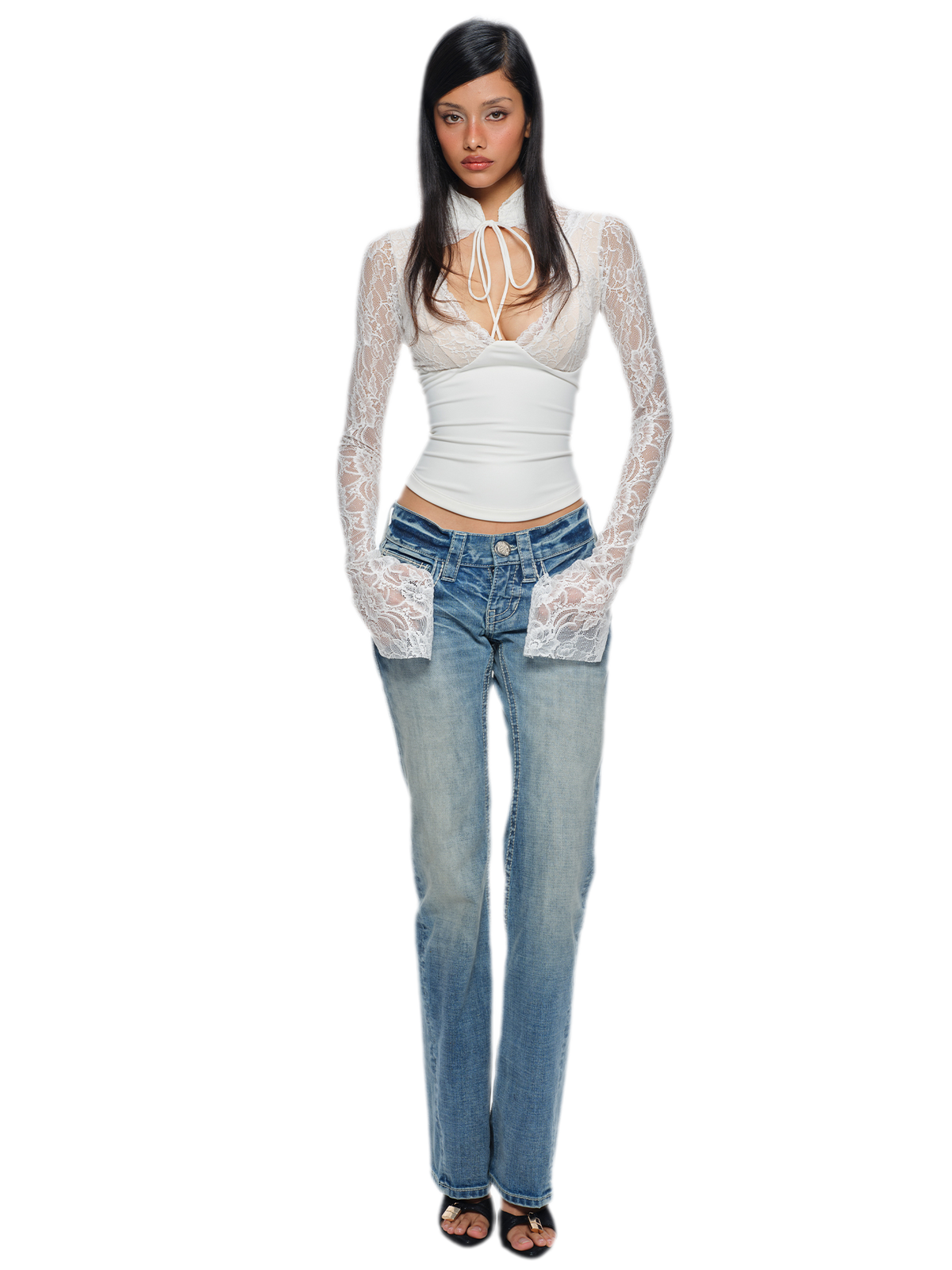 Chinese Lace Cutout Cropped Top