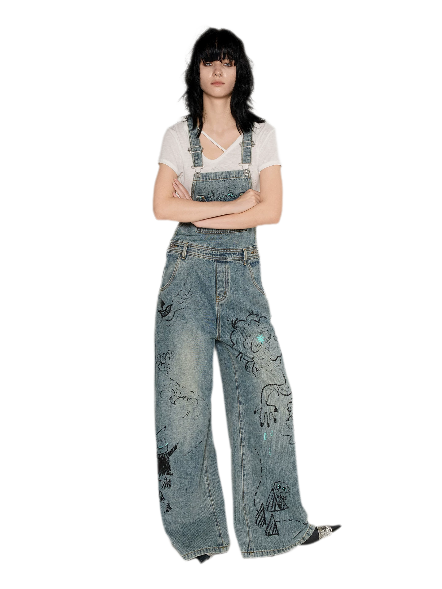 Graffiti Wide-Leg Overalls