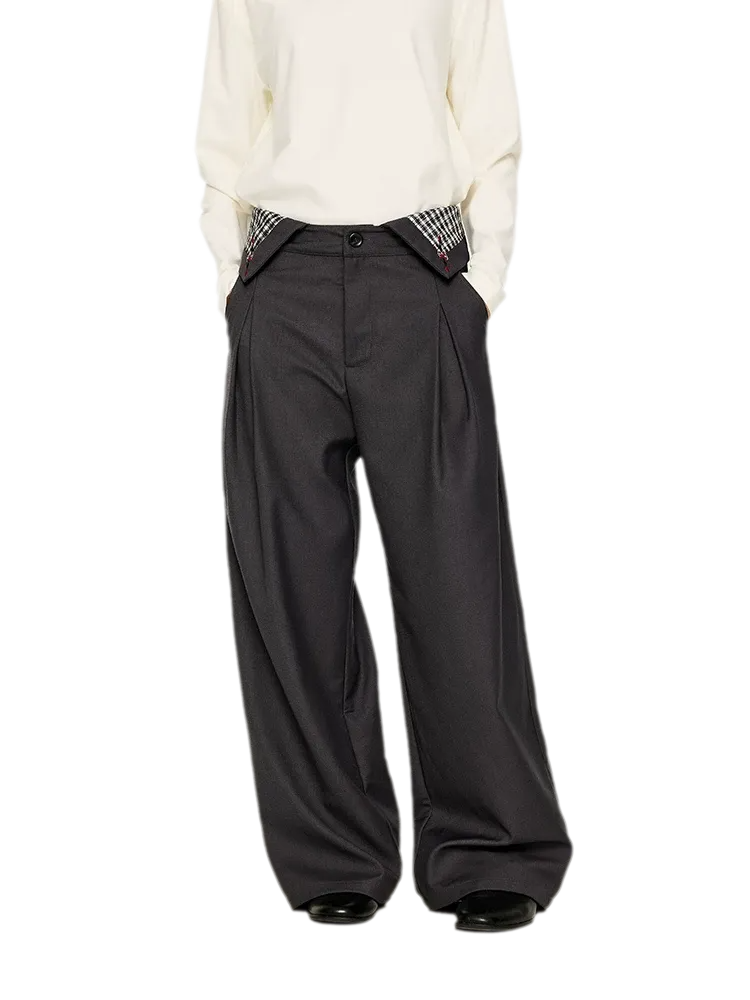 Pleated Houndstooth Wide-Leg Trousers