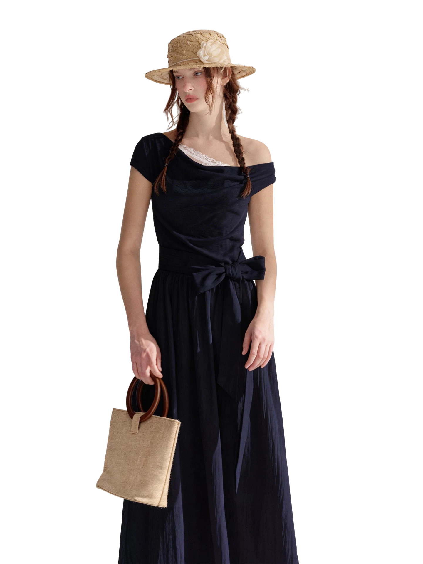 Lace-Trim Off-Shoulder Tie Dress
