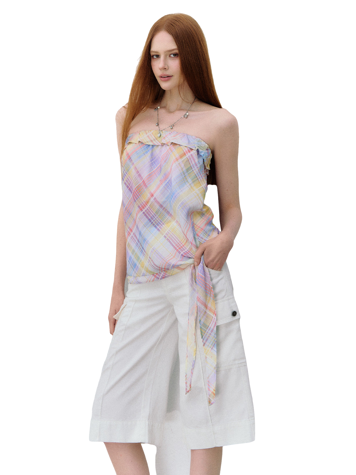 Iridescent Plaid Ruffle Bandeau