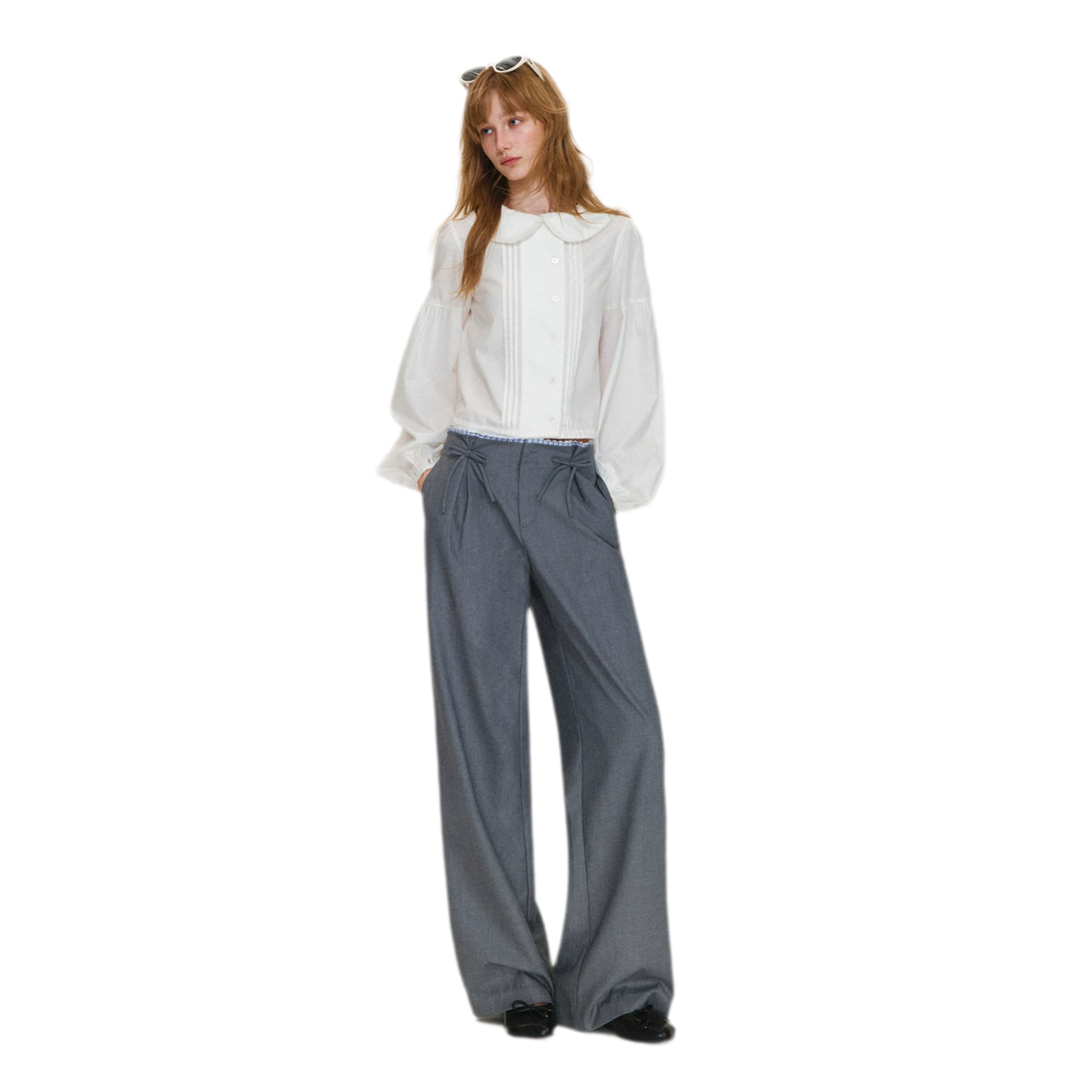Plaid Lace Waistband Straight Pants