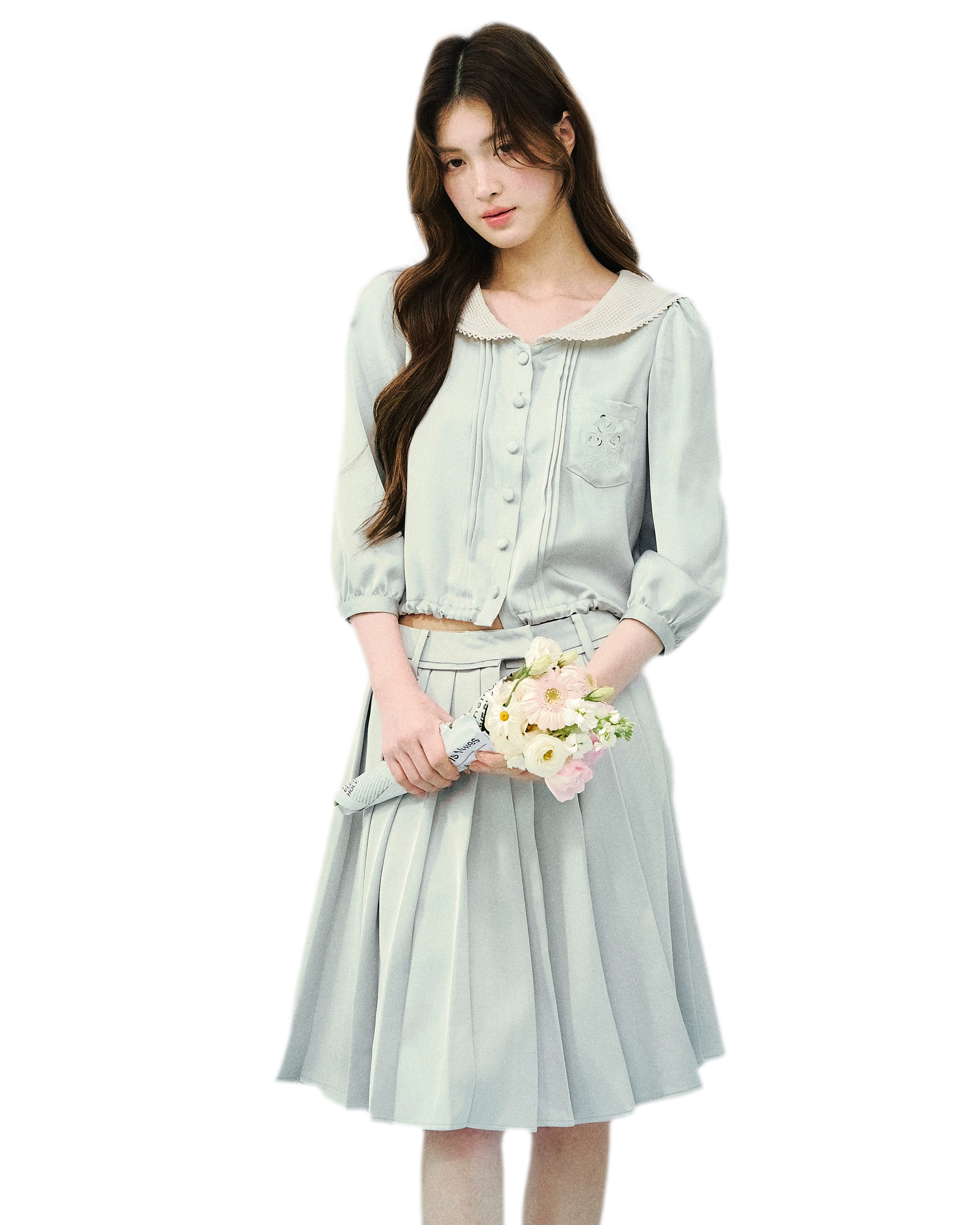 Mint Chronicle Navy Collar Embroidered Set