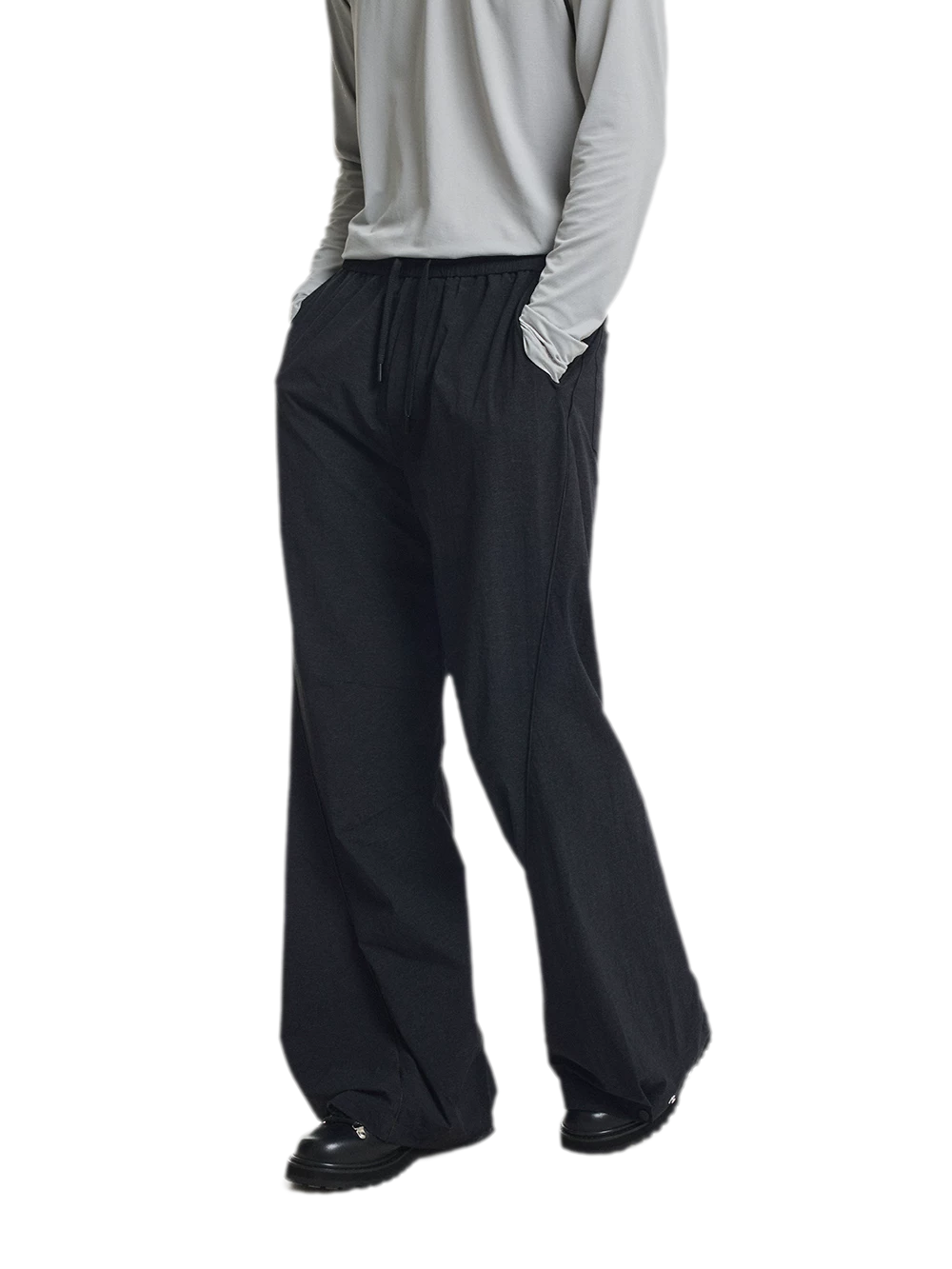 Shiny Panel Wide-Leg Nylon Pants