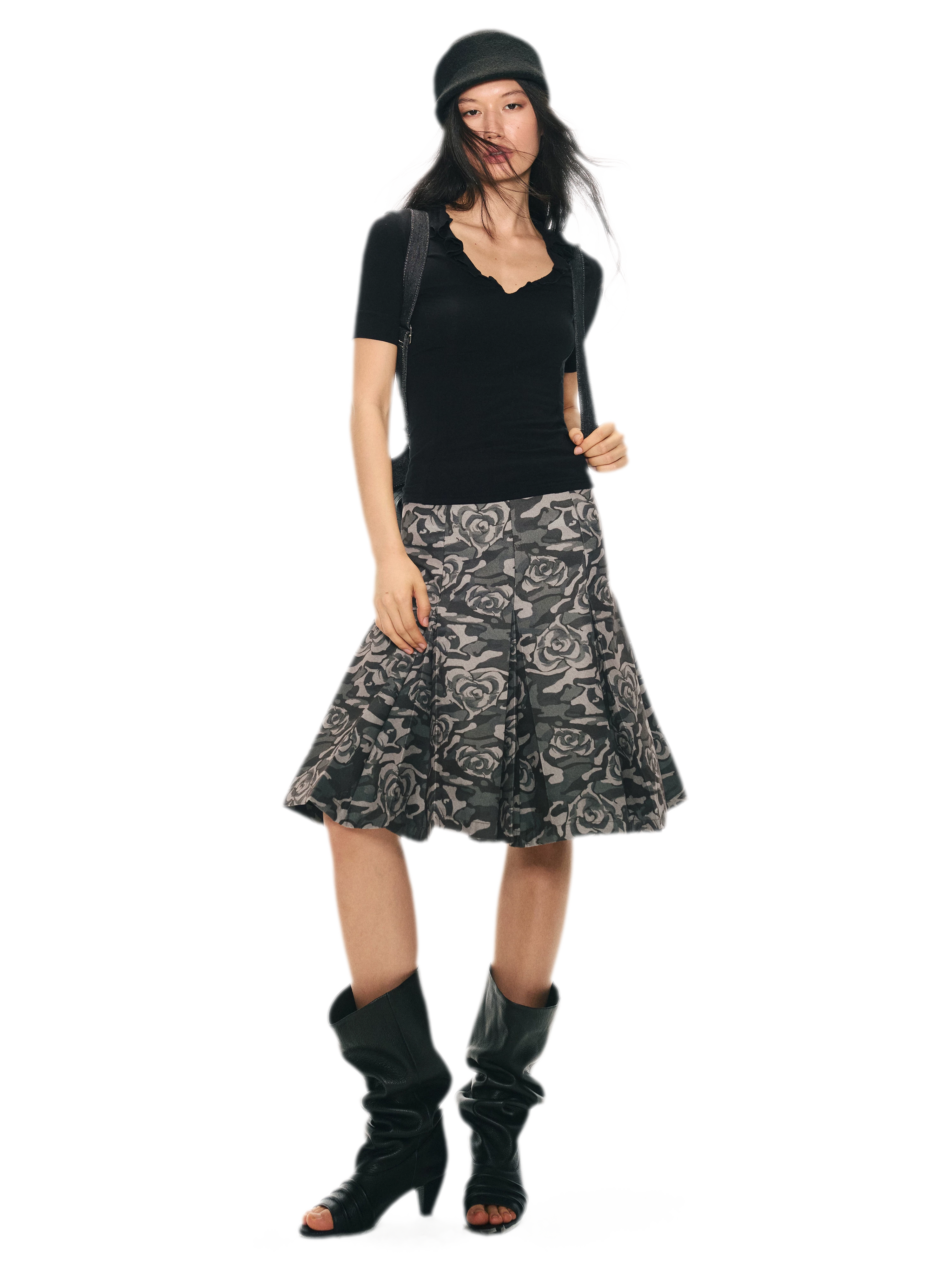 Low Waist Pleated A-Line Skirt