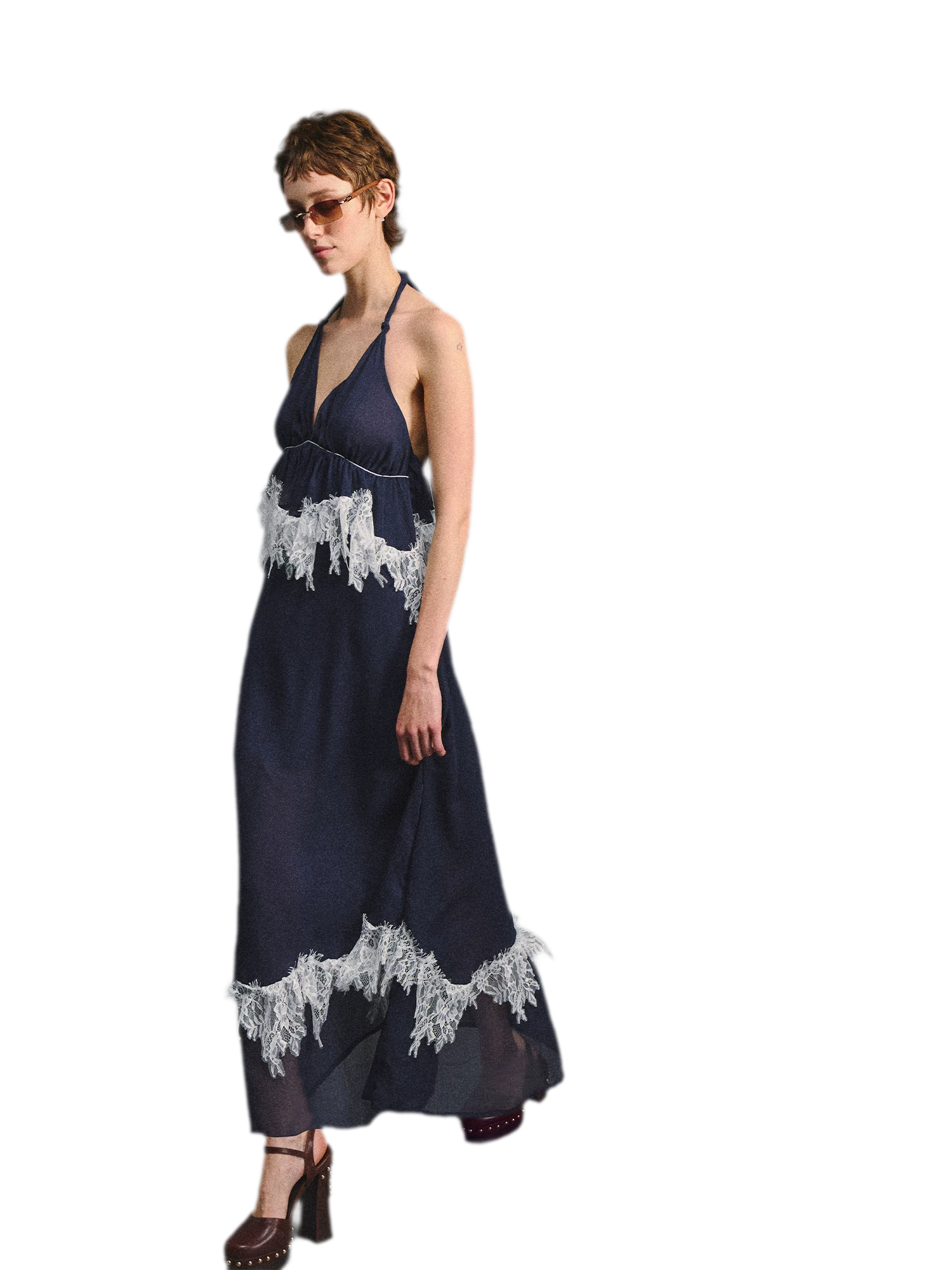 Deep V Halter Maxi Dress in Serene Blue