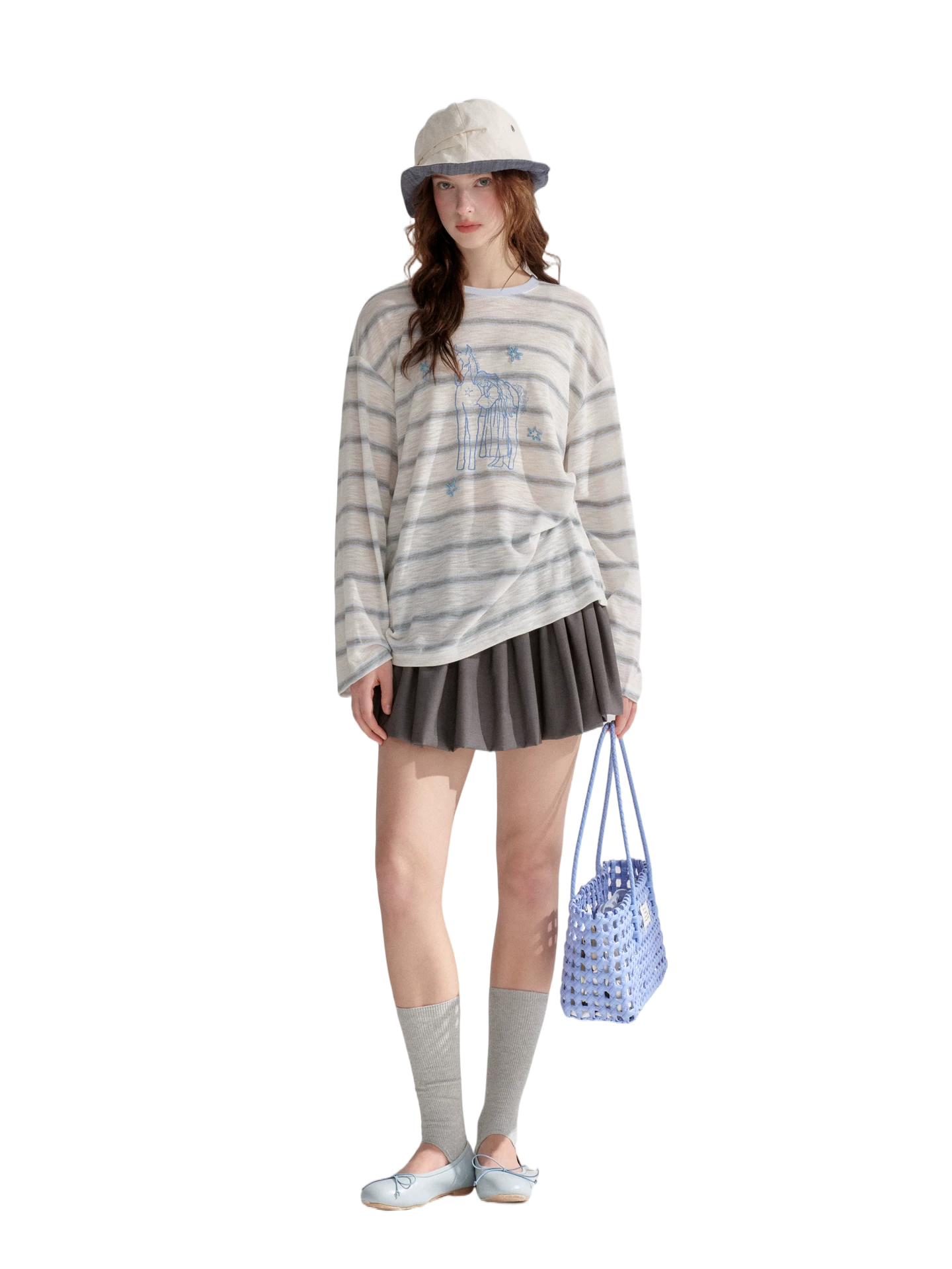 Embroidered Beaded Striped Loose T-shirt