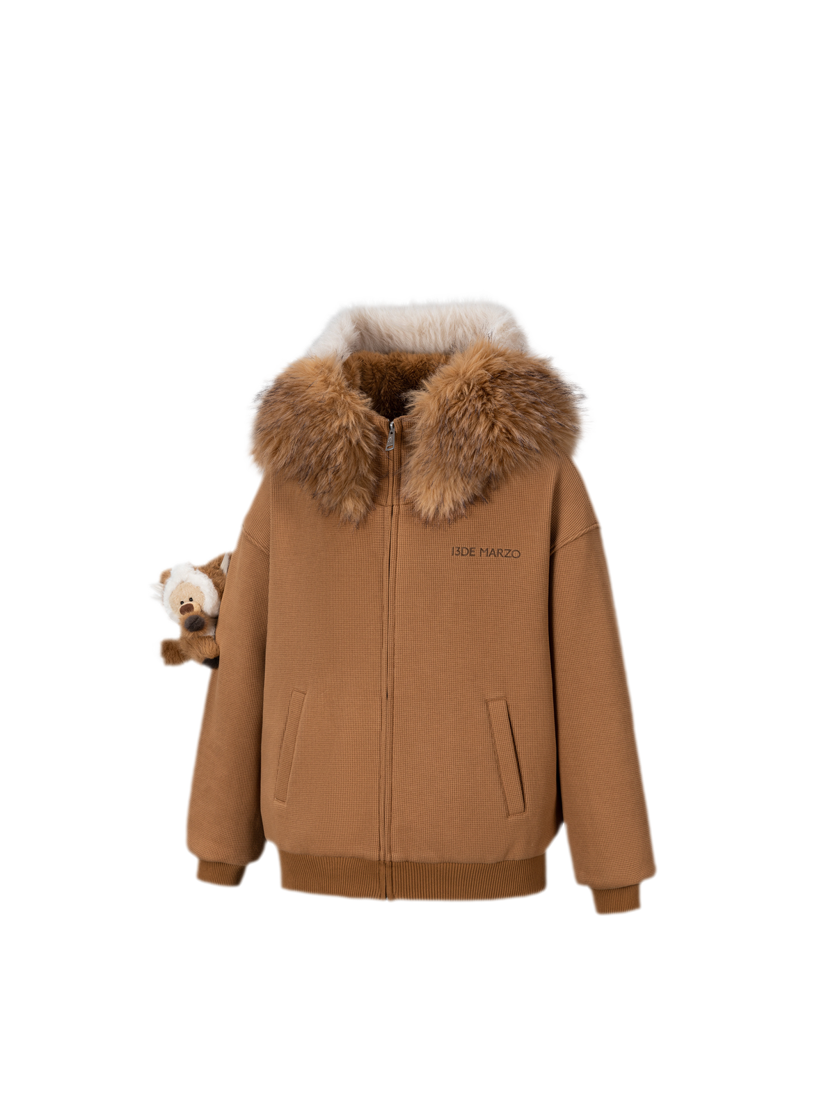 Textured Fox-Ear Zip Hoodie
