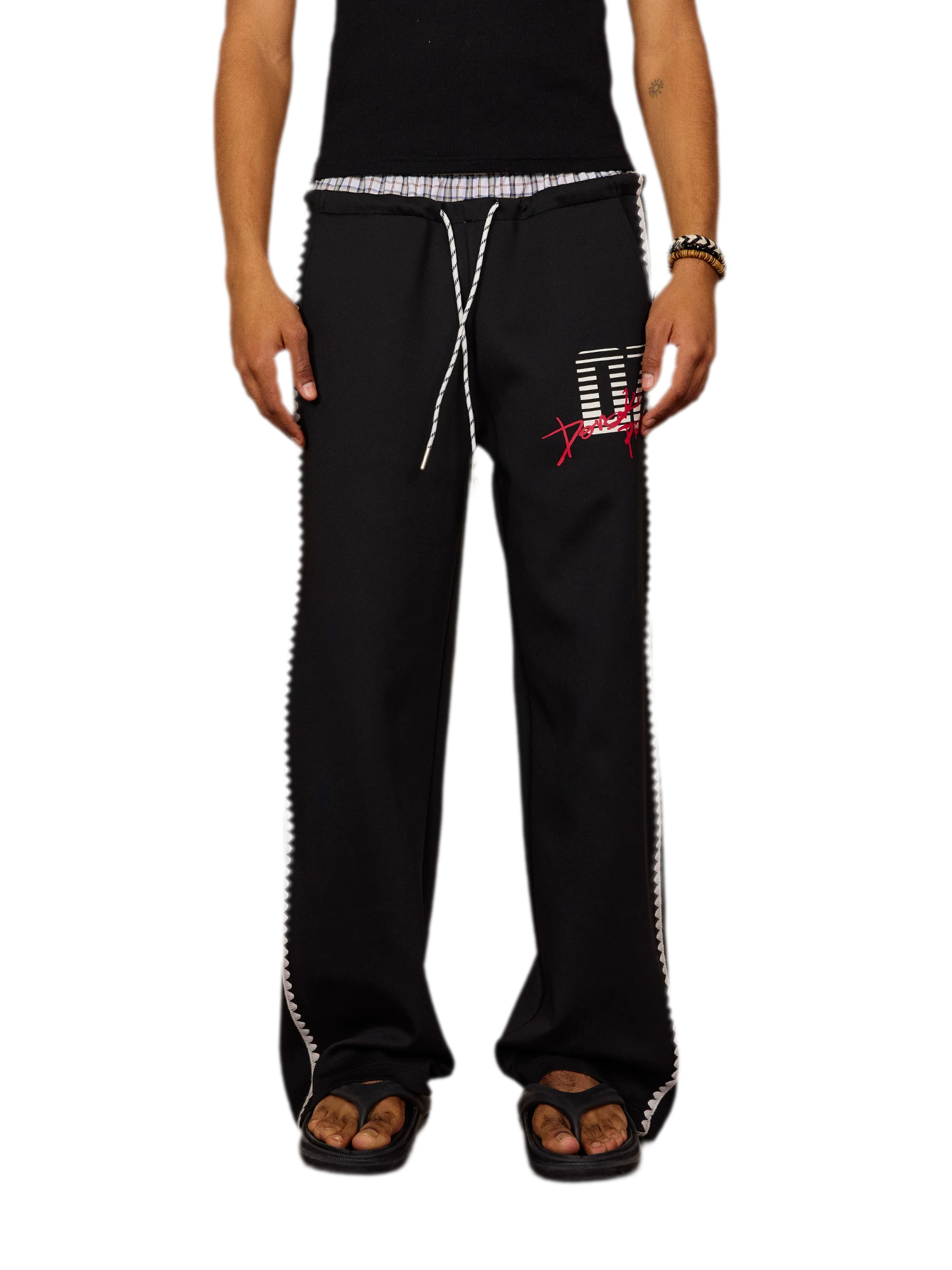 Shell Embroidery Graffiti Print Double Waist Pants