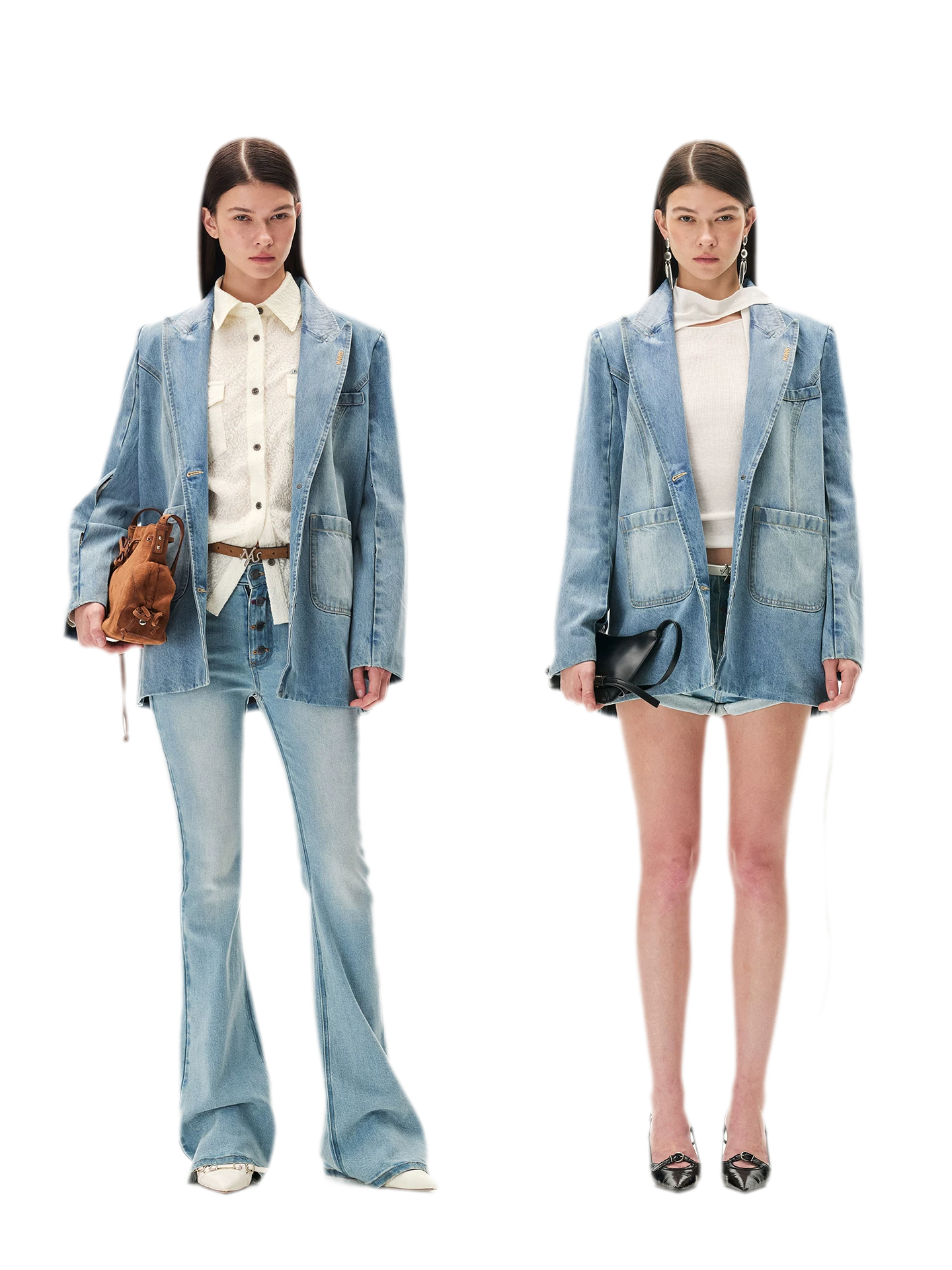 Washed Coated Denim Blazer