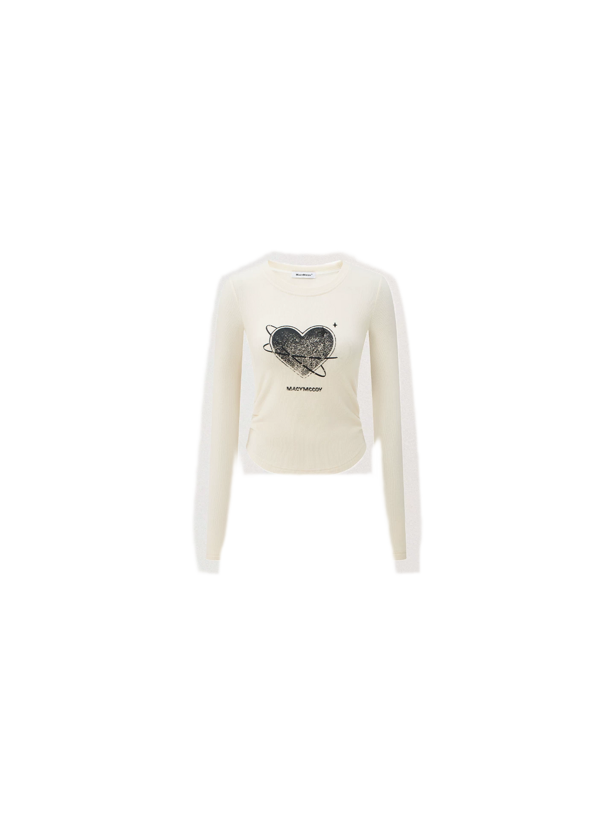 T-shirt ajusté à manches longues avec cœur en strass