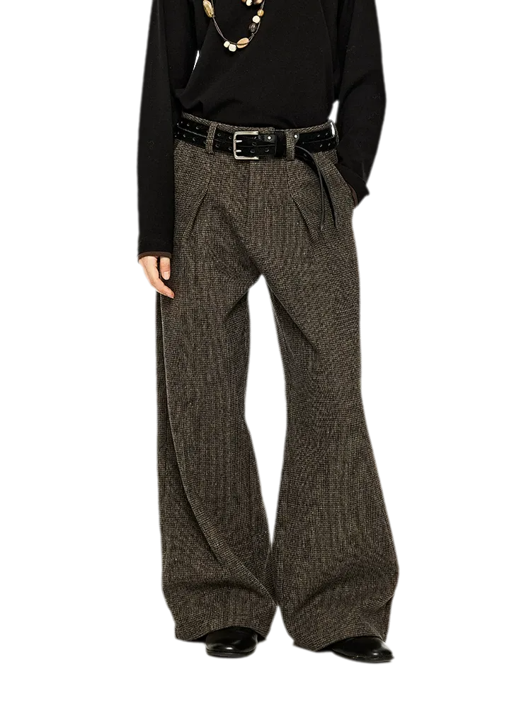 500G Houndstooth Pleated Wide-Leg Pants