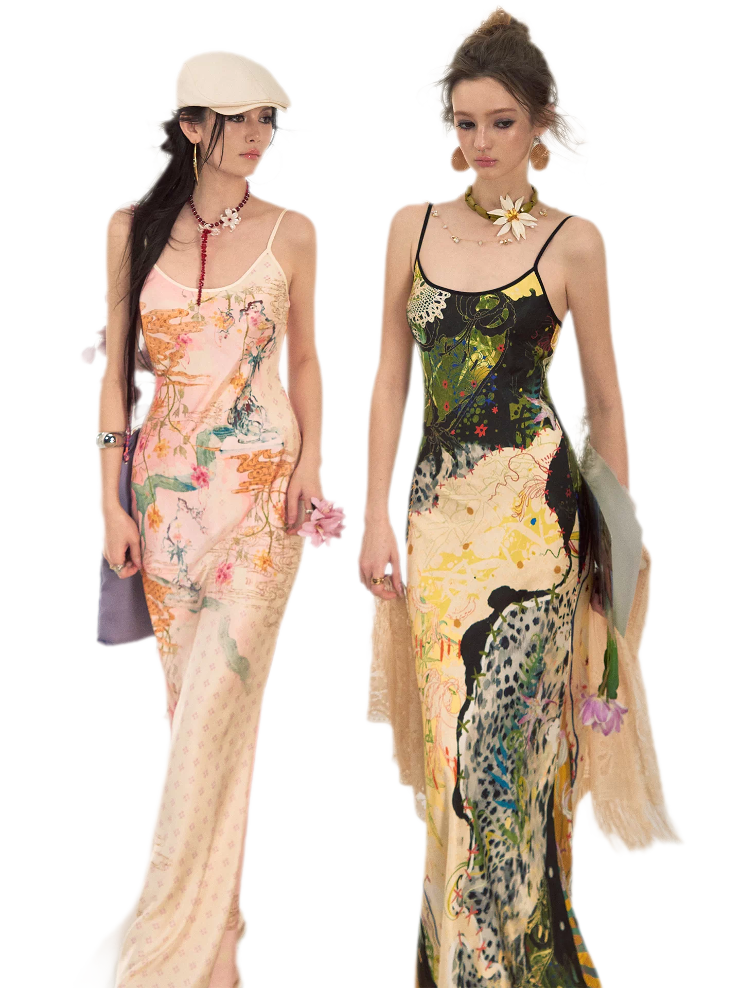 Leopard Stitch Floral Slip Dress