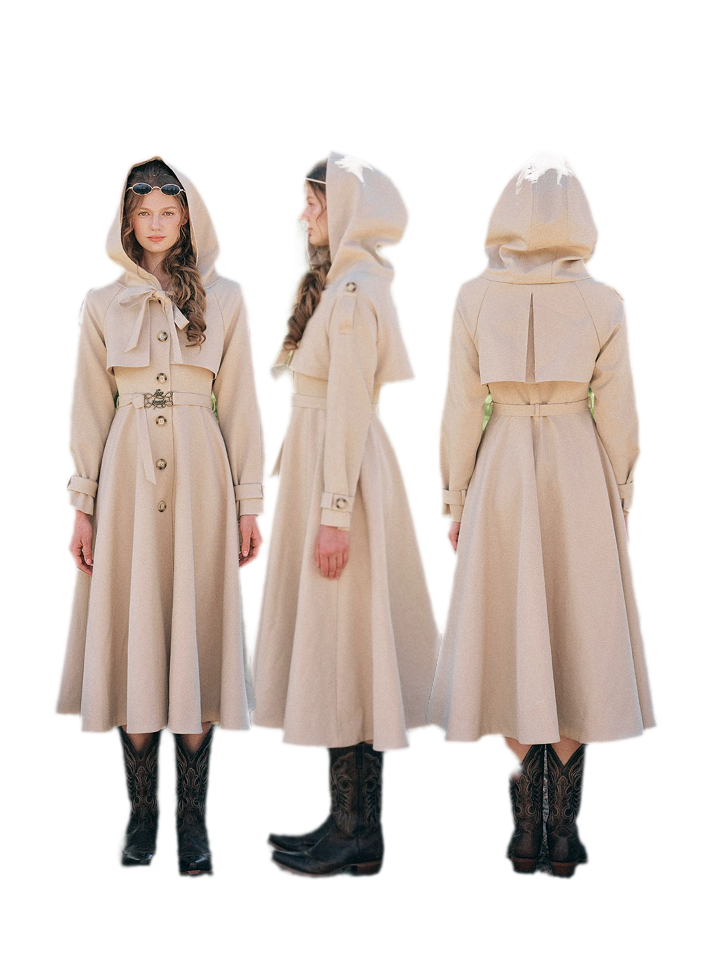 Waist-Defined Hooded Trench Coat