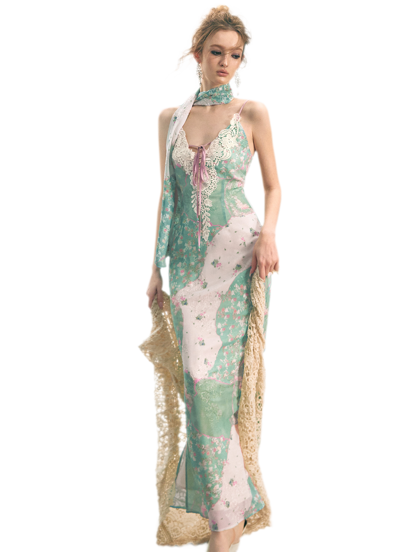 Iris Floral Lace Trim Vintage Dress