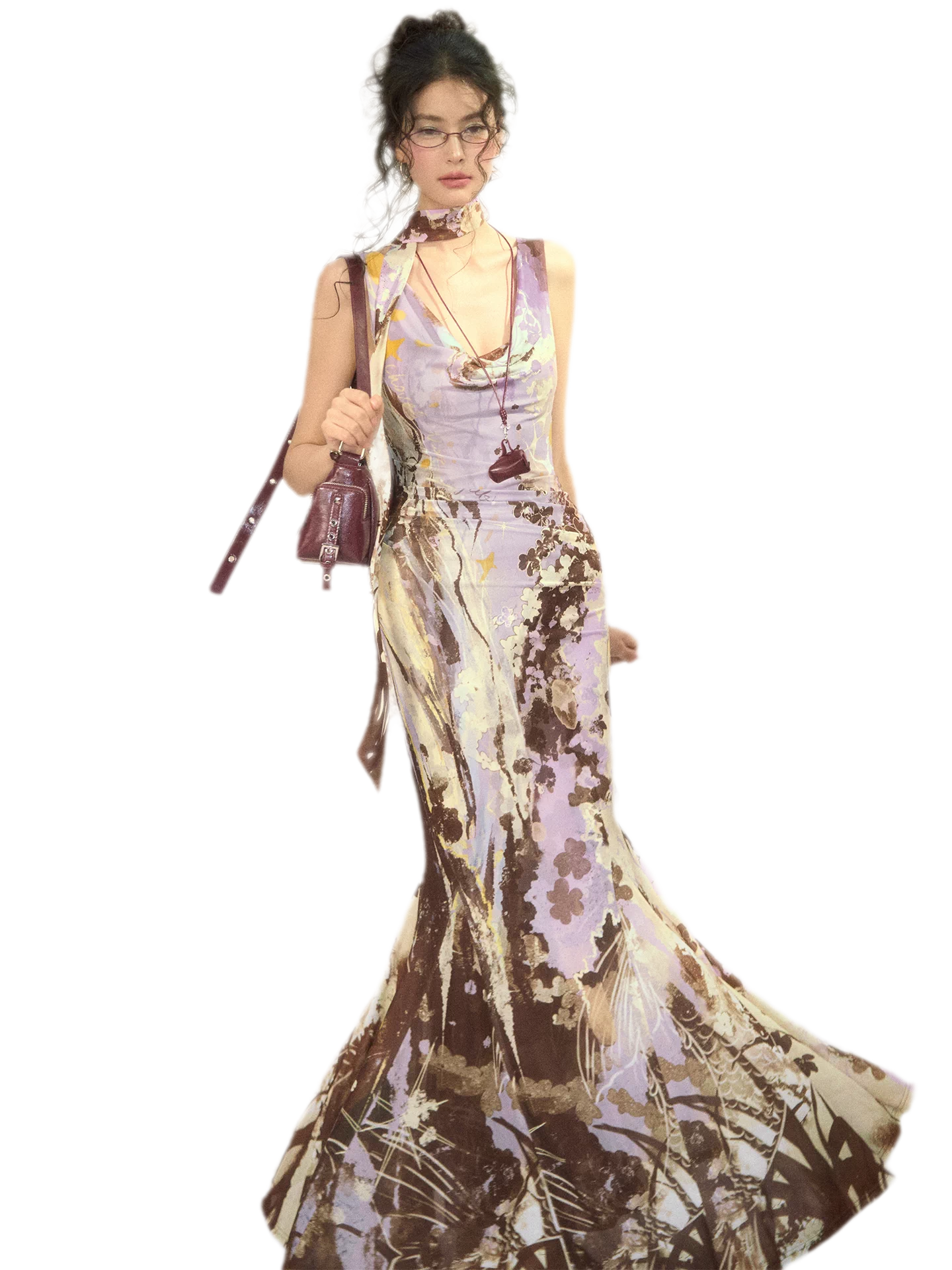 Hand-Painted Mesh Mermaid Dress