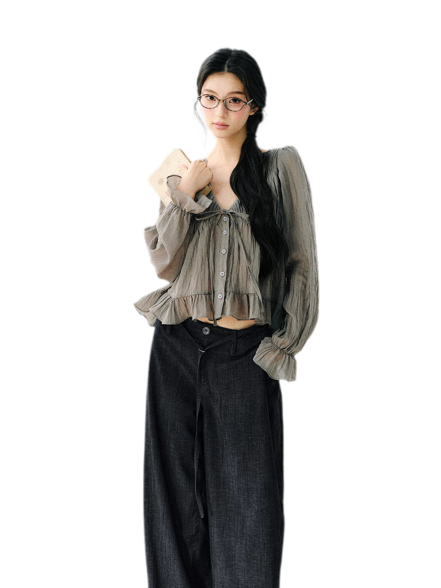 Ruffled Tencel Chiffon Blouse