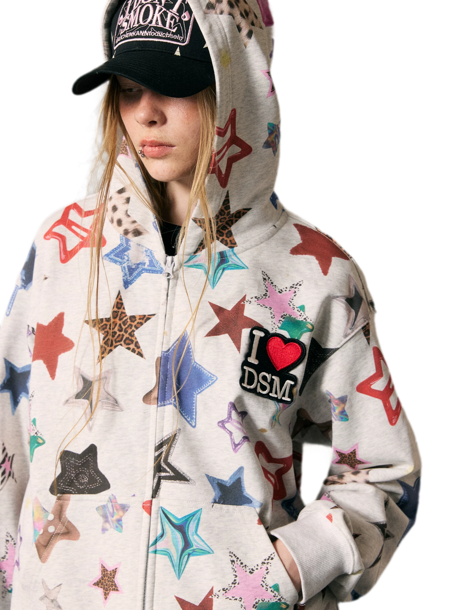 Star Print Loose Fit Hoodie