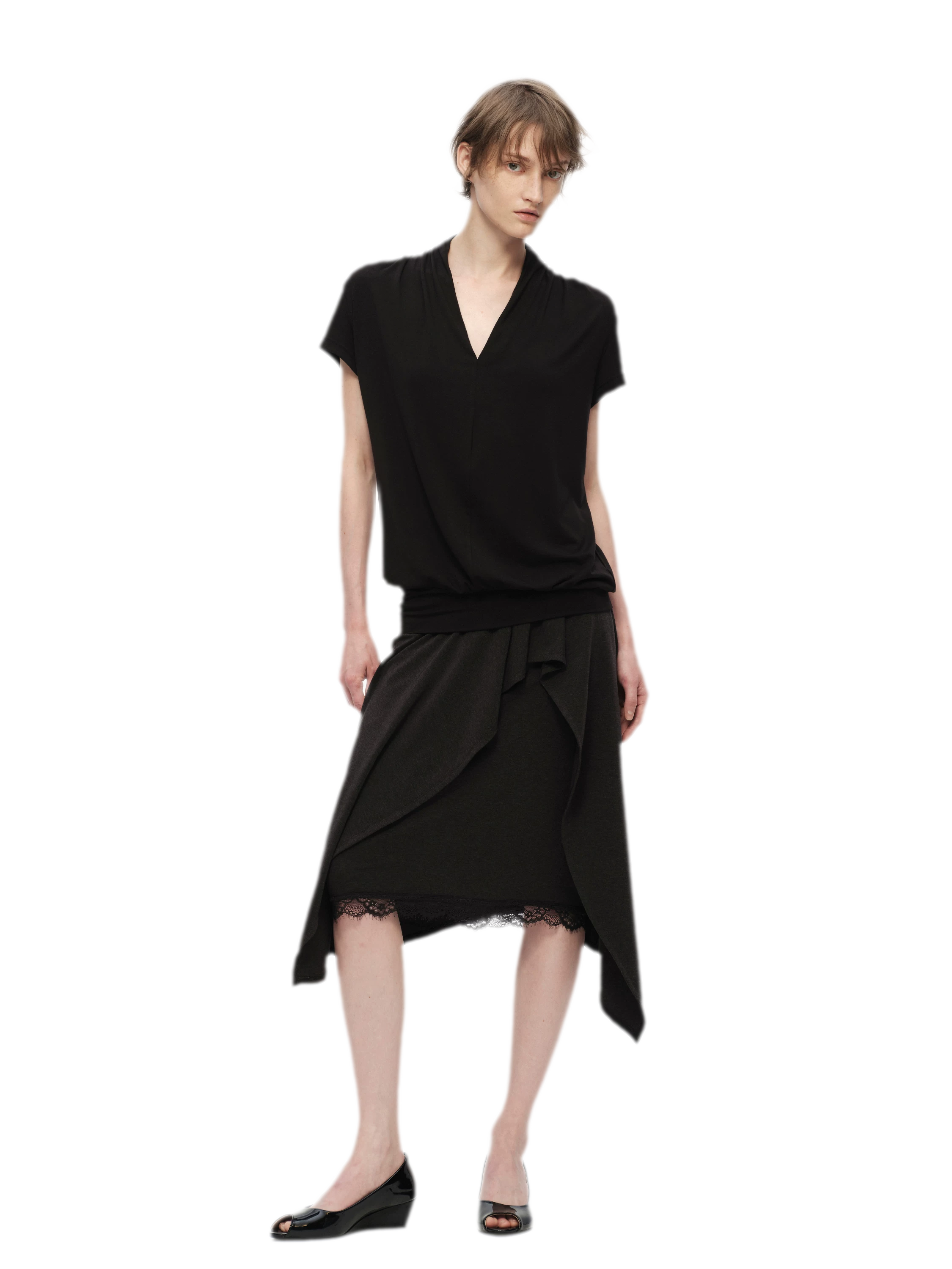 Lyocell Asymmetric Lace Skirt